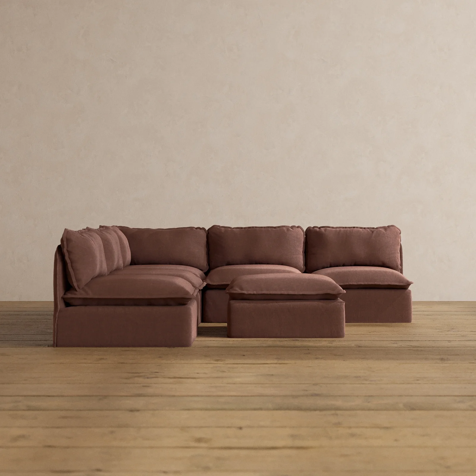 Slipcover Only - Modular Washable 5-Seater Open-Ends Corner Sectional + Ottoman in Chestnut