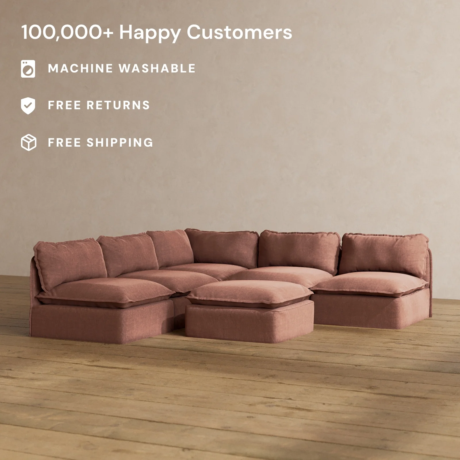 Slipcover Only - Modular Washable 5-Seater Open-Ends Corner Sectional + Ottoman in Chestnut - Image 2
