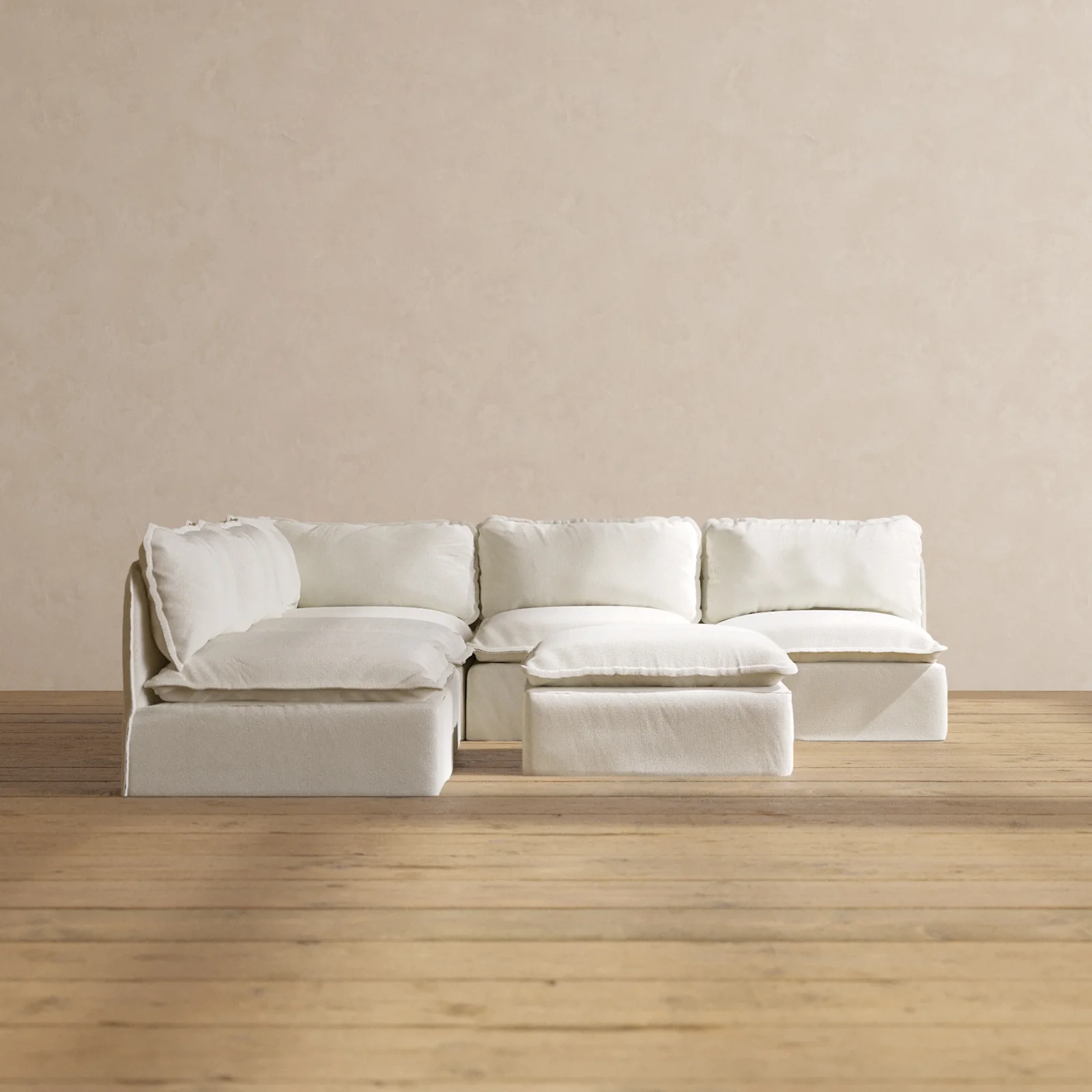 Slipcover Only - Modular Washable 5-Seater Open-Ends Corner Sectional + Ottoman in Eggshell