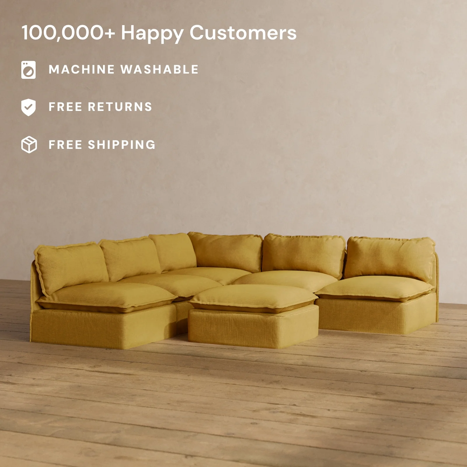 Slipcover Only - Modular Washable 5-Seater Open-Ends Corner Sectional + Ottoman in Kiiro - Image 2