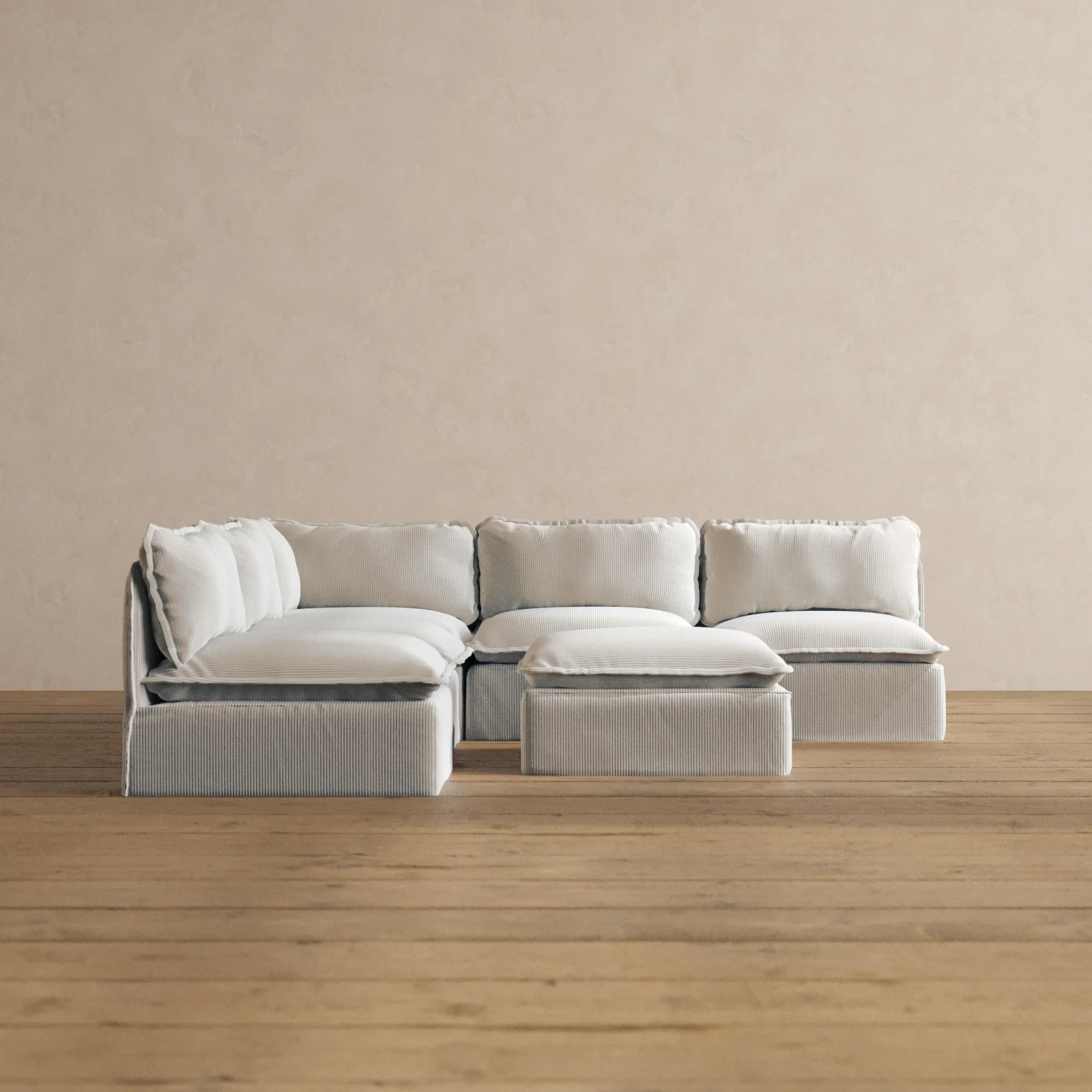 Slipcover Only - Modular Washable 5-Seater Open-Ends Corner Sectional + Ottoman in Milk