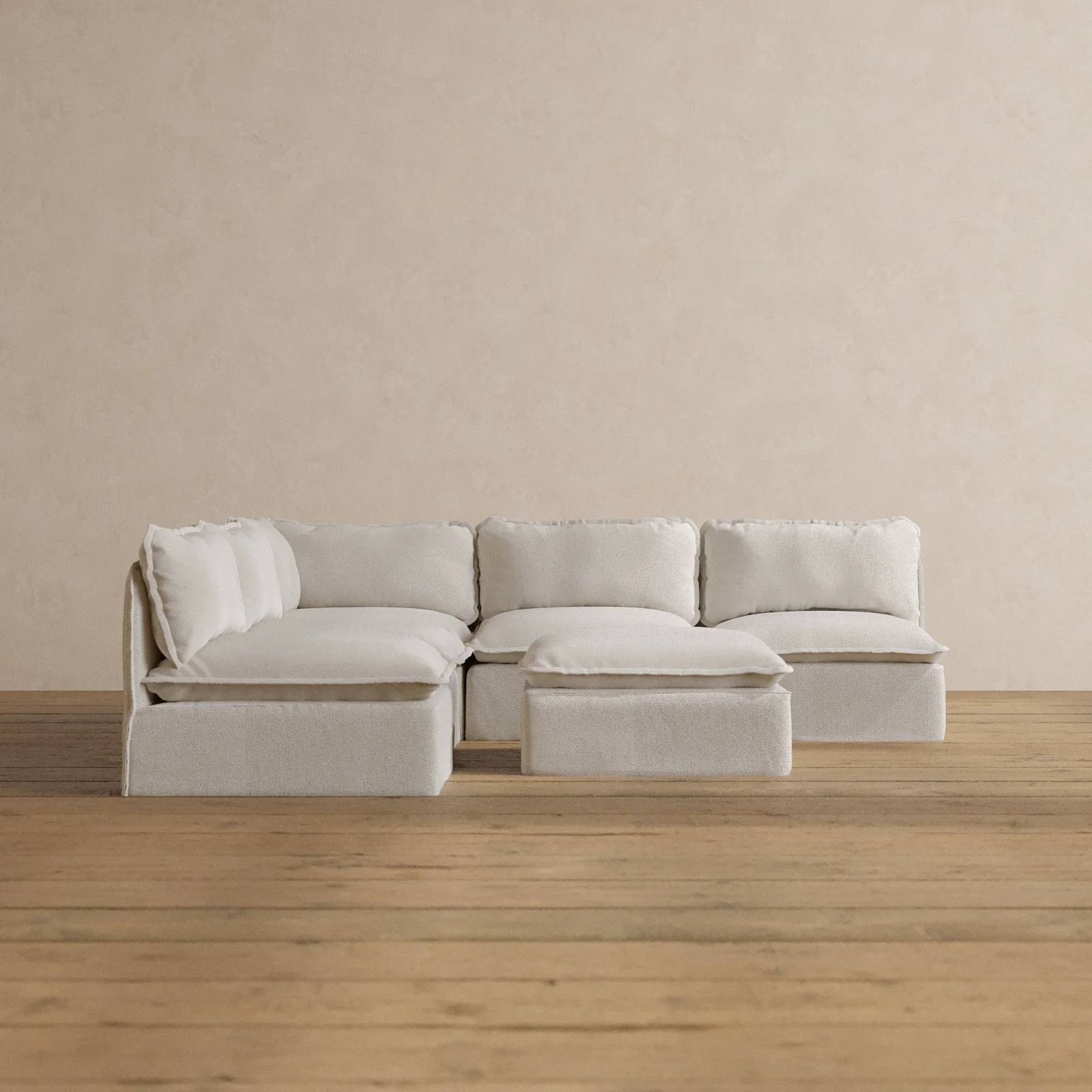 Slipcover Only - Modular Washable 5-Seater Open-Ends Corner Sectional + Ottoman in Powder