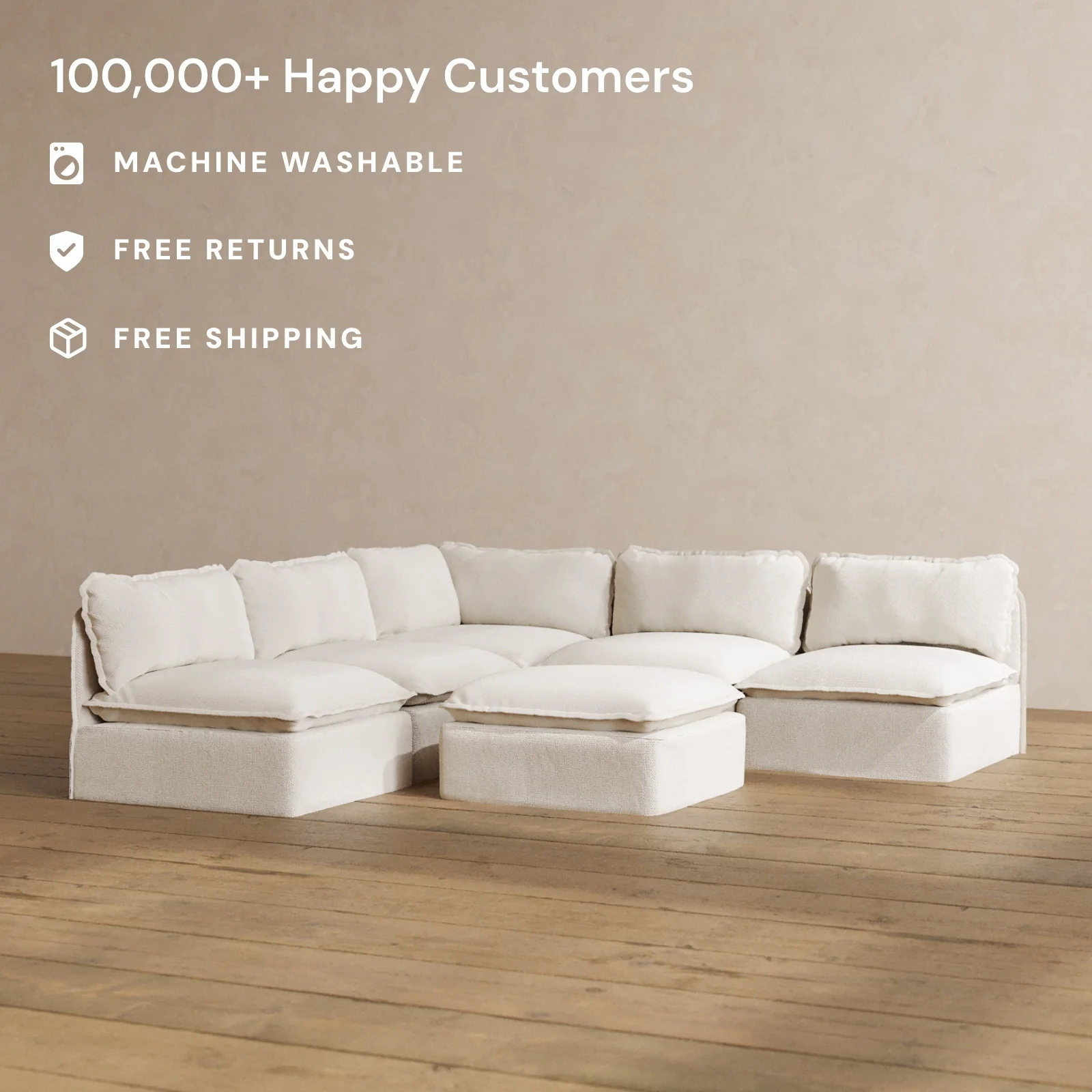 Slipcover Only - Modular Washable 5-Seater Open-Ends Corner Sectional + Ottoman in Powder - Image 2