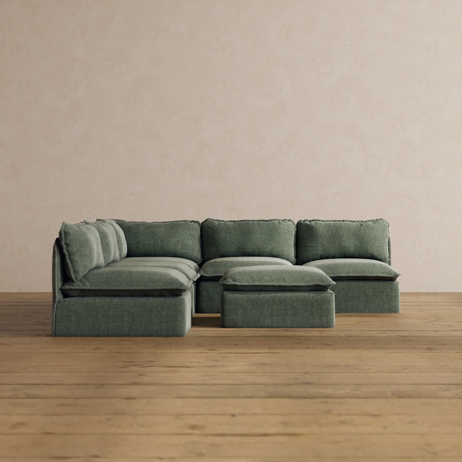 Slipcover Only - Modular Washable 5-Seater Open-Ends Corner Sectional + Ottoman in Willow