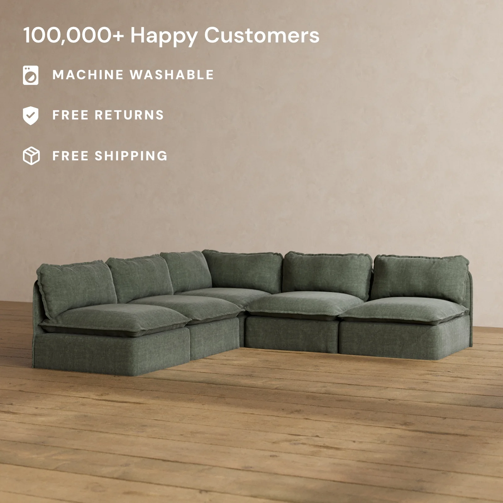 Slipcover Only - Modular Washable 5-Seater Open-Ends Corner Sectional in Willow - Image 2