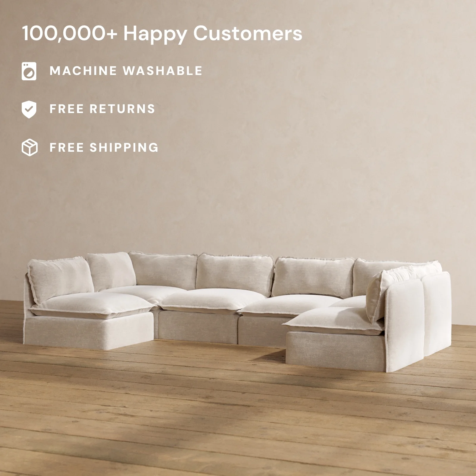 Slipcover Only - Modular Washable 6-Seater Open-Ends U-Sectional in Mist - Image 2