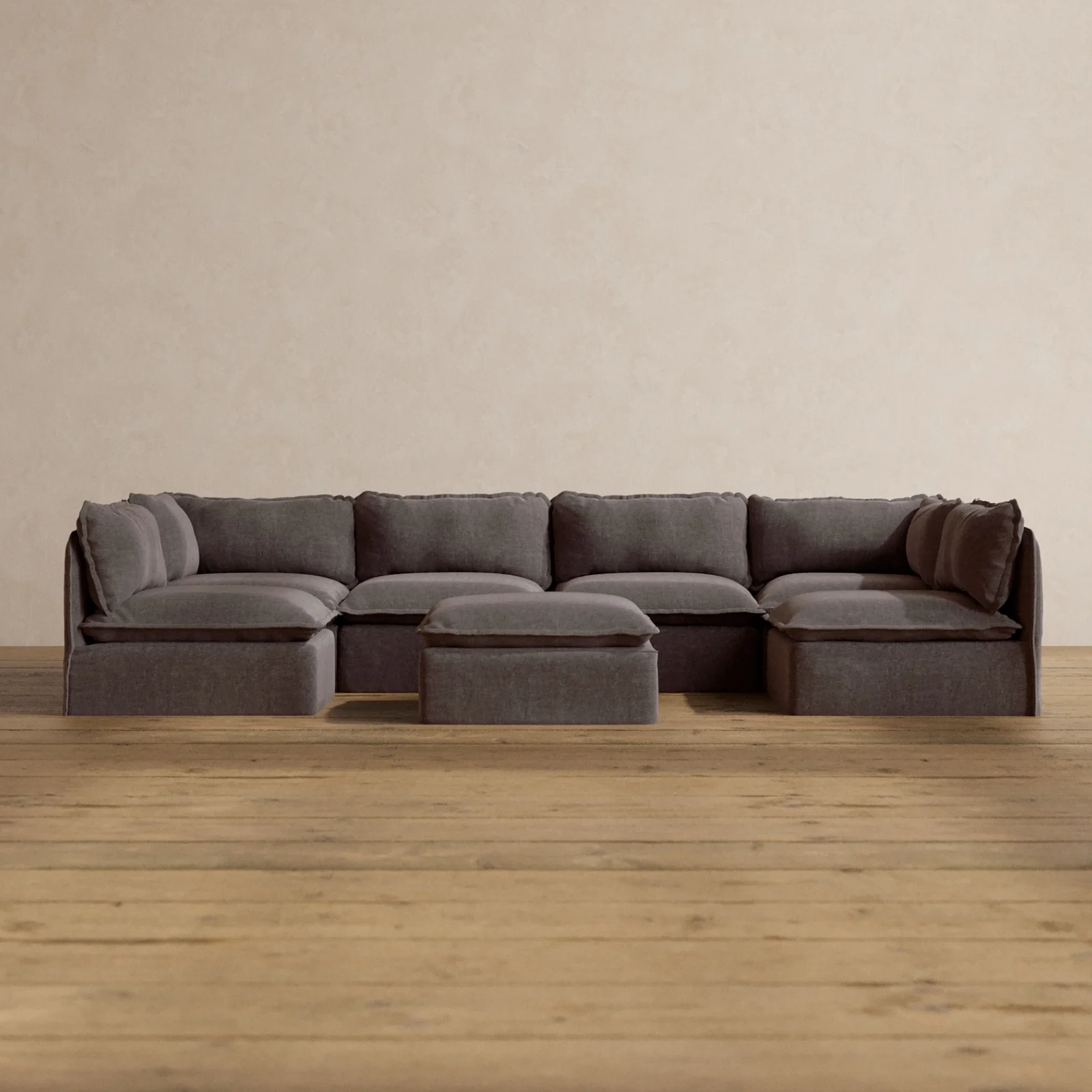 Slipcover Only - Modular Washable 6-Seater Open-Ends U-Sectional + Ottoman in Caviar