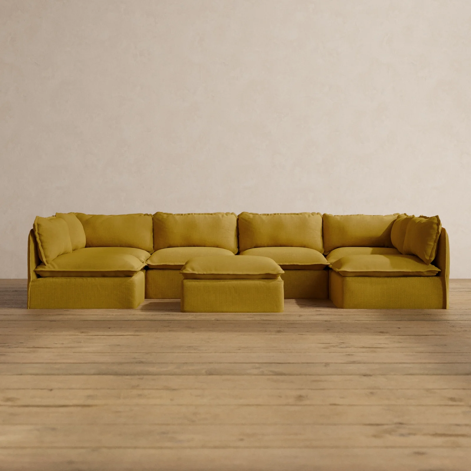 Slipcover Only - Modular Washable 6-Seater Open-Ends U-Sectional + Ottoman in Kiiro