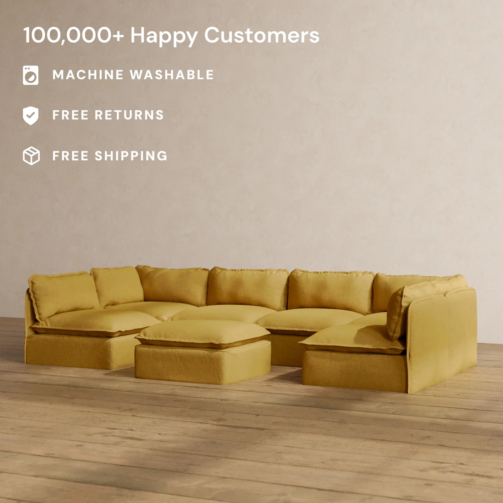 Slipcover Only - Modular Washable 6-Seater Open-Ends U-Sectional + Ottoman in Kiiro - Image 2