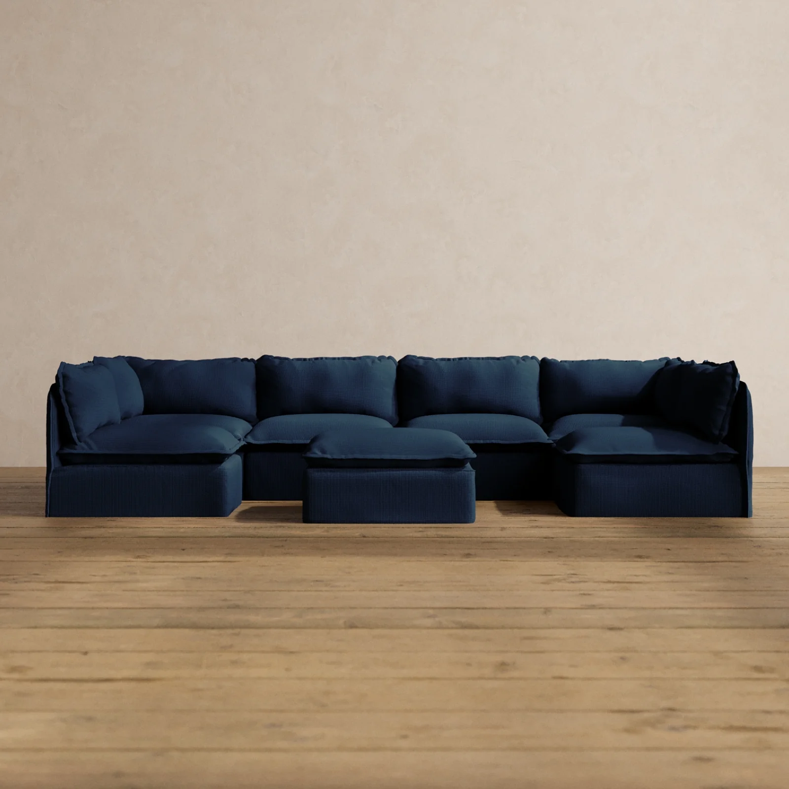 Slipcover Only - Modular Washable 6-Seater Open-Ends U-Sectional + Ottoman in Sumi