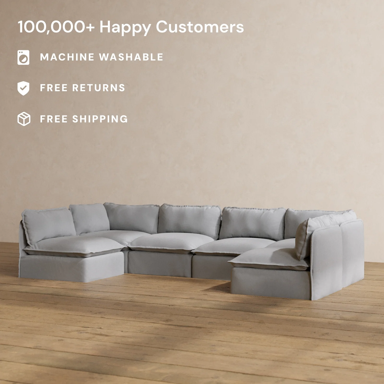 Slipcover Only - Modular Washable 6-Seater Open-Ends U-Sectional in Pumice - Image 2