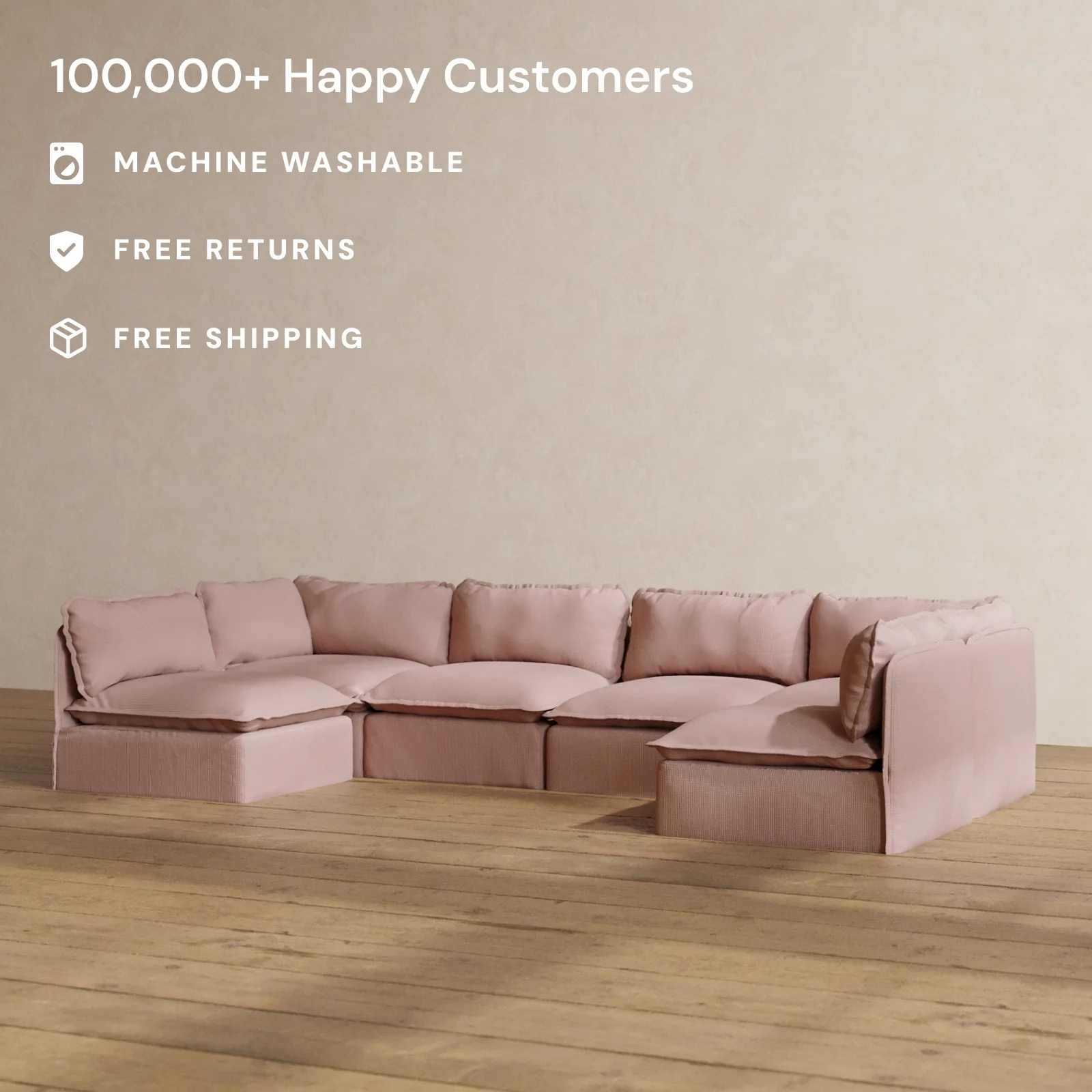 Slipcover Only - Modular Washable 6-Seater Open-Ends U-Sectional in Sakura - Image 2