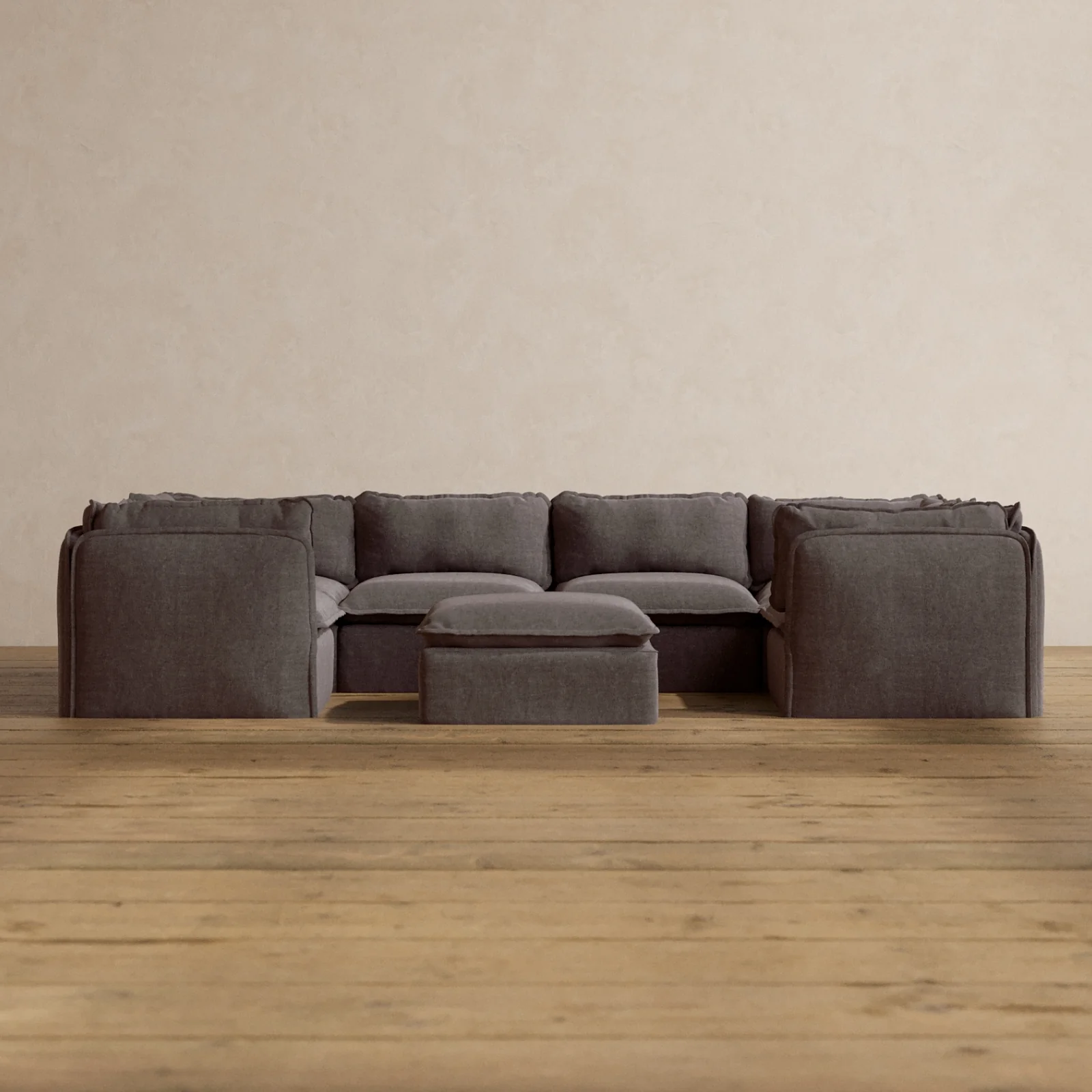 Slipcover Only - Modular Washable 6-Seater U-Sectional + Ottoman in Caviar