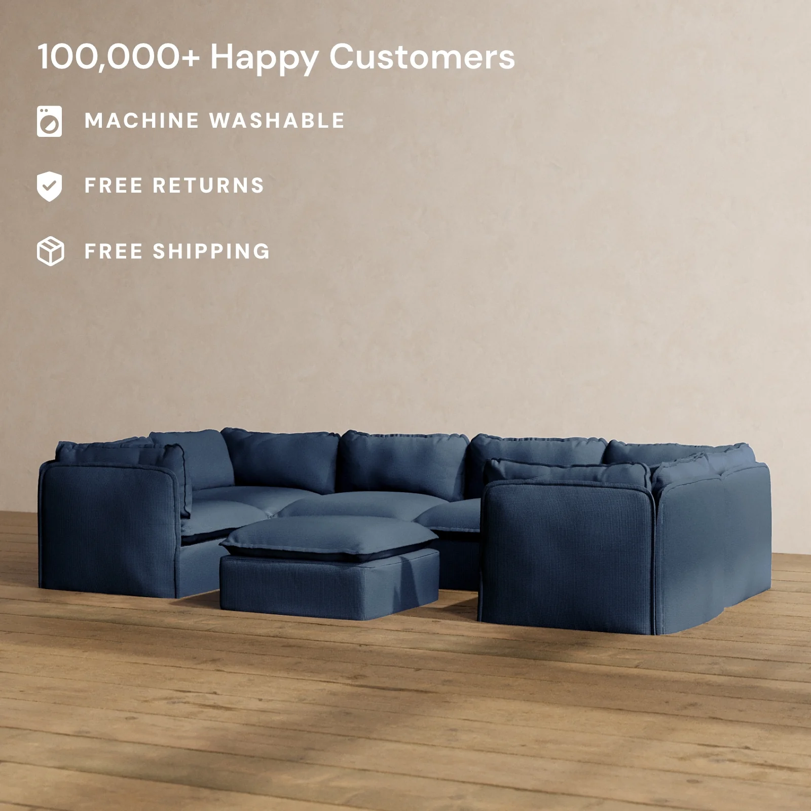 Slipcover Only - Modular Washable 6-Seater U-Sectional + Ottoman in Sumi - Image 2