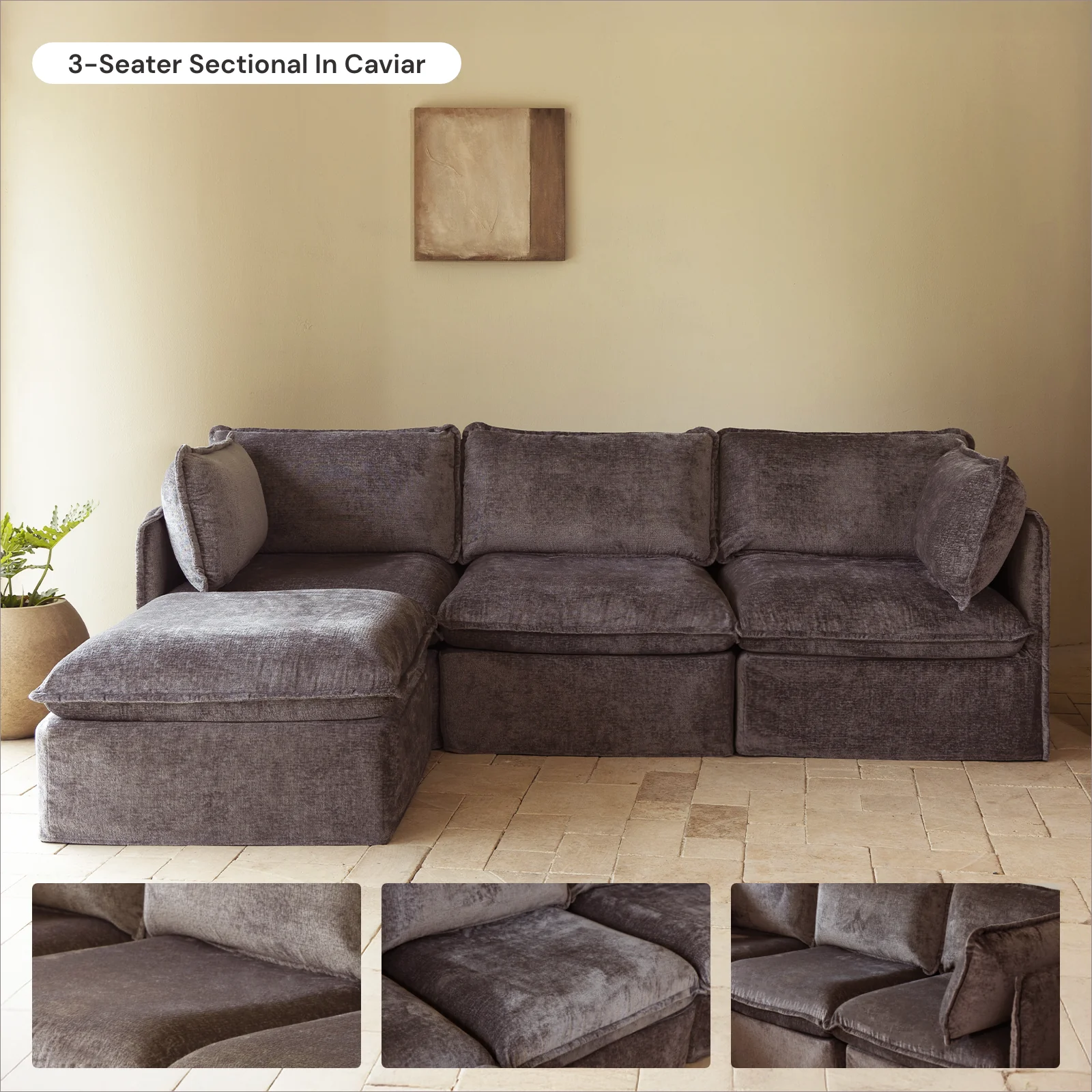 Slipcover Only - Modular Washable 7-Seater Corner Sectional + Bench Ottoman in Caviar - Image 6