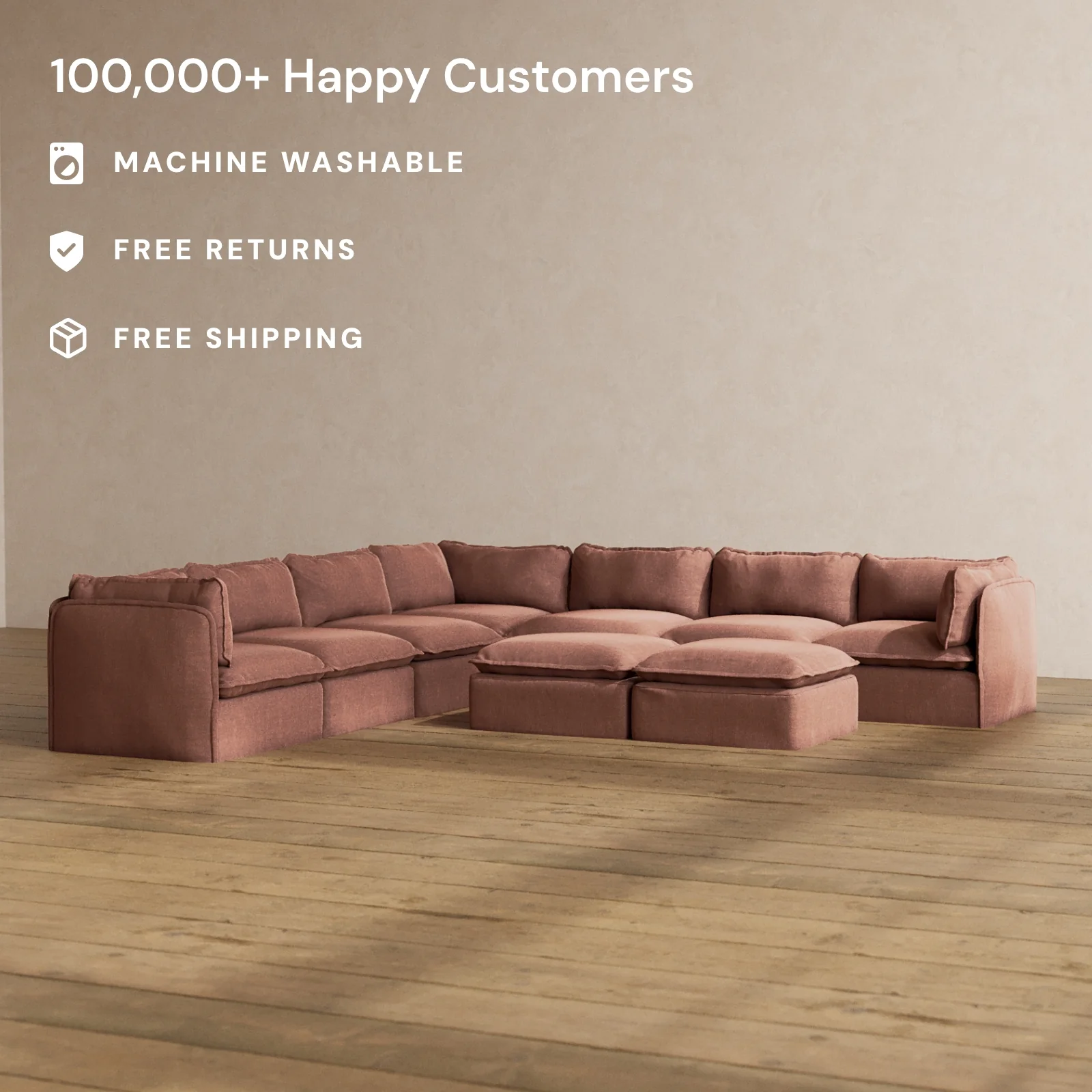 Slipcover Only - Modular Washable 7-Seater Corner Sectional + Bench Ottoman in Chestnut - Image 2