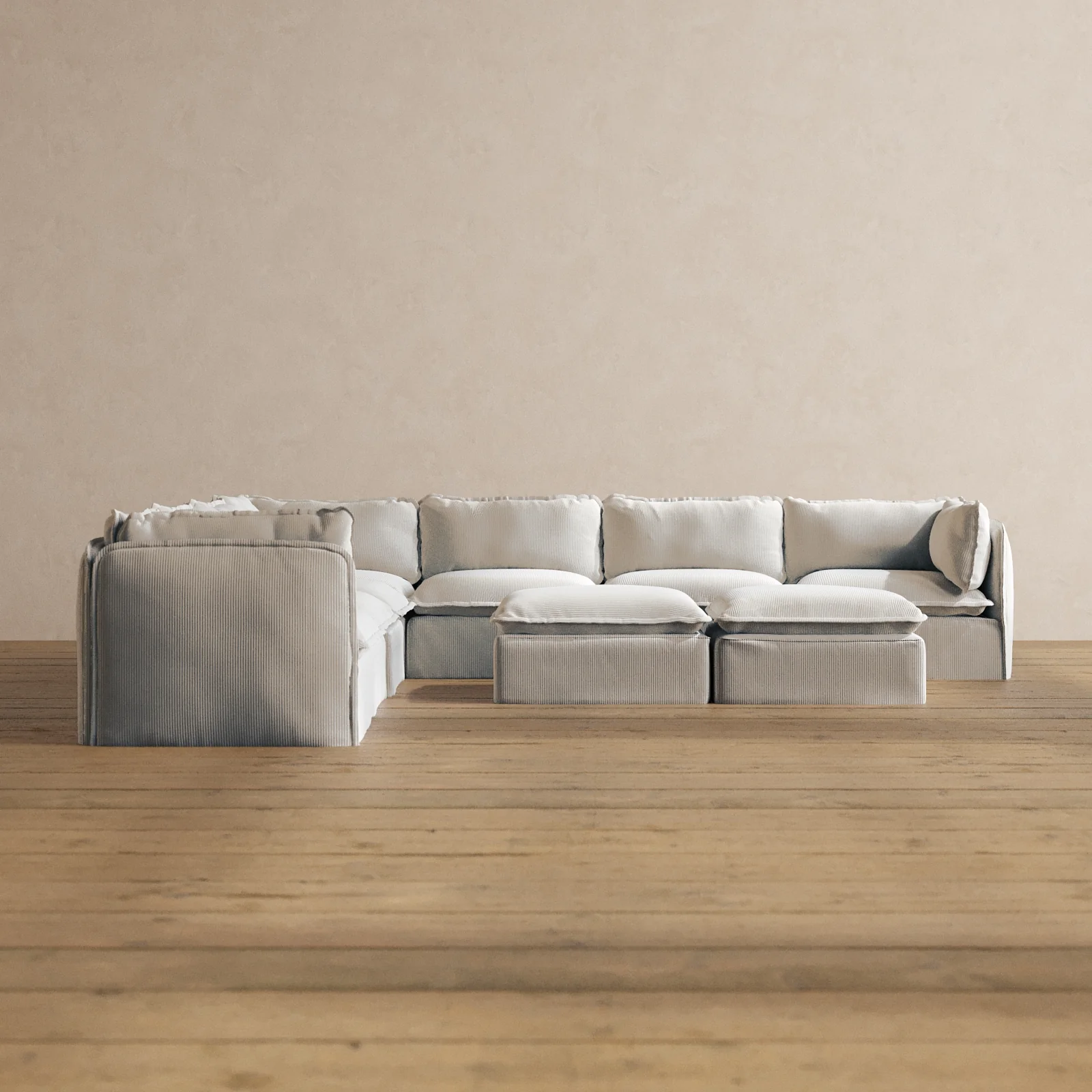 Slipcover Only - Modular Washable 7-Seater Corner Sectional + Bench Ottoman in Milk