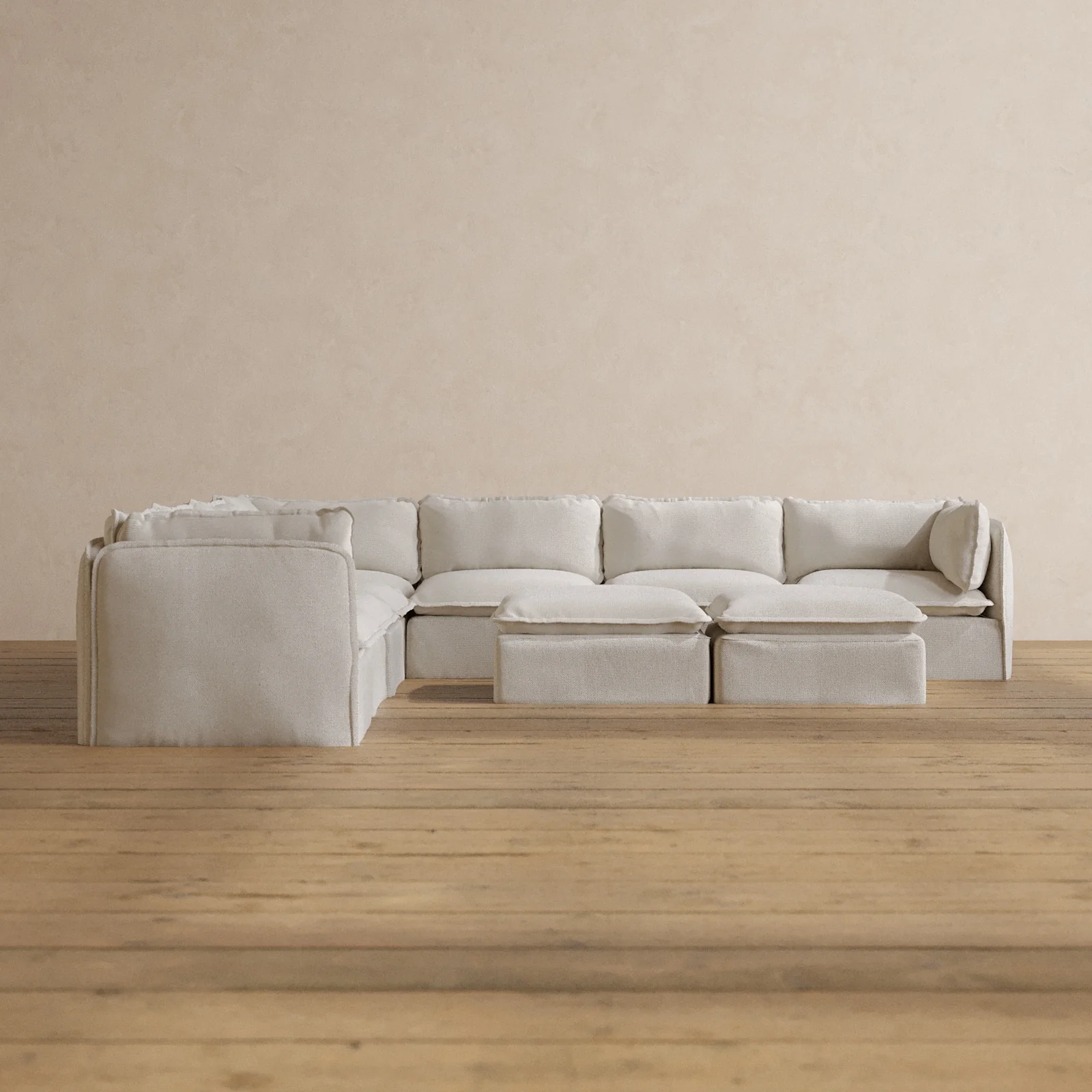 Slipcover Only - Modular Washable 7-Seater Corner Sectional + Bench Ottoman in Powder