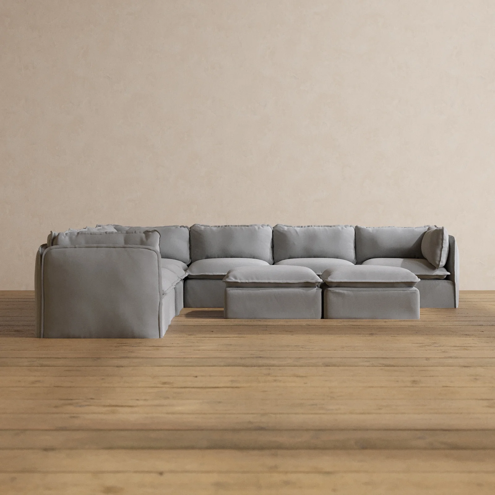 Slipcover Only - Modular Washable 7-Seater Corner Sectional + Bench Ottoman in Pumice
