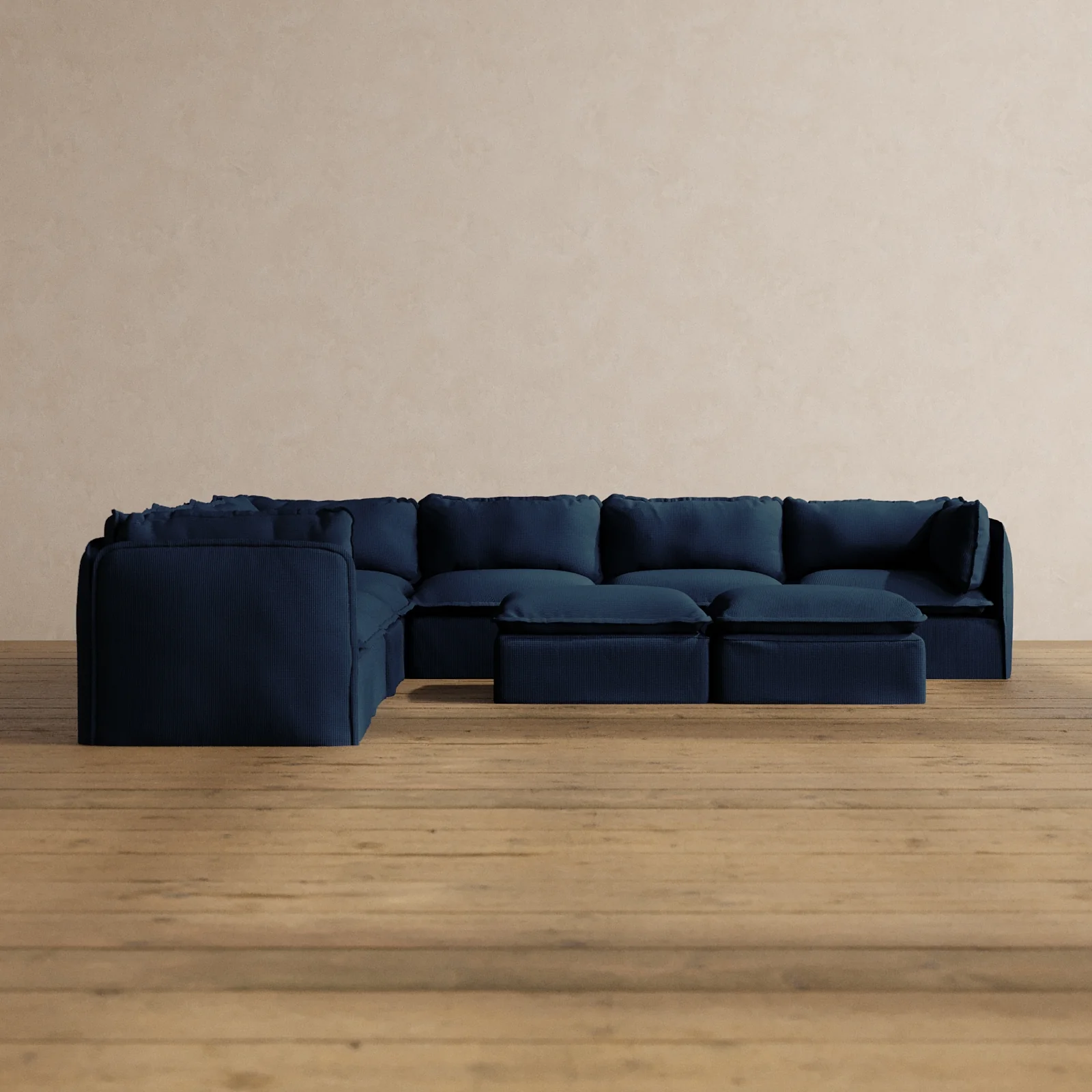 Slipcover Only - Modular Washable 7-Seater Corner Sectional + Bench Ottoman in Sumi