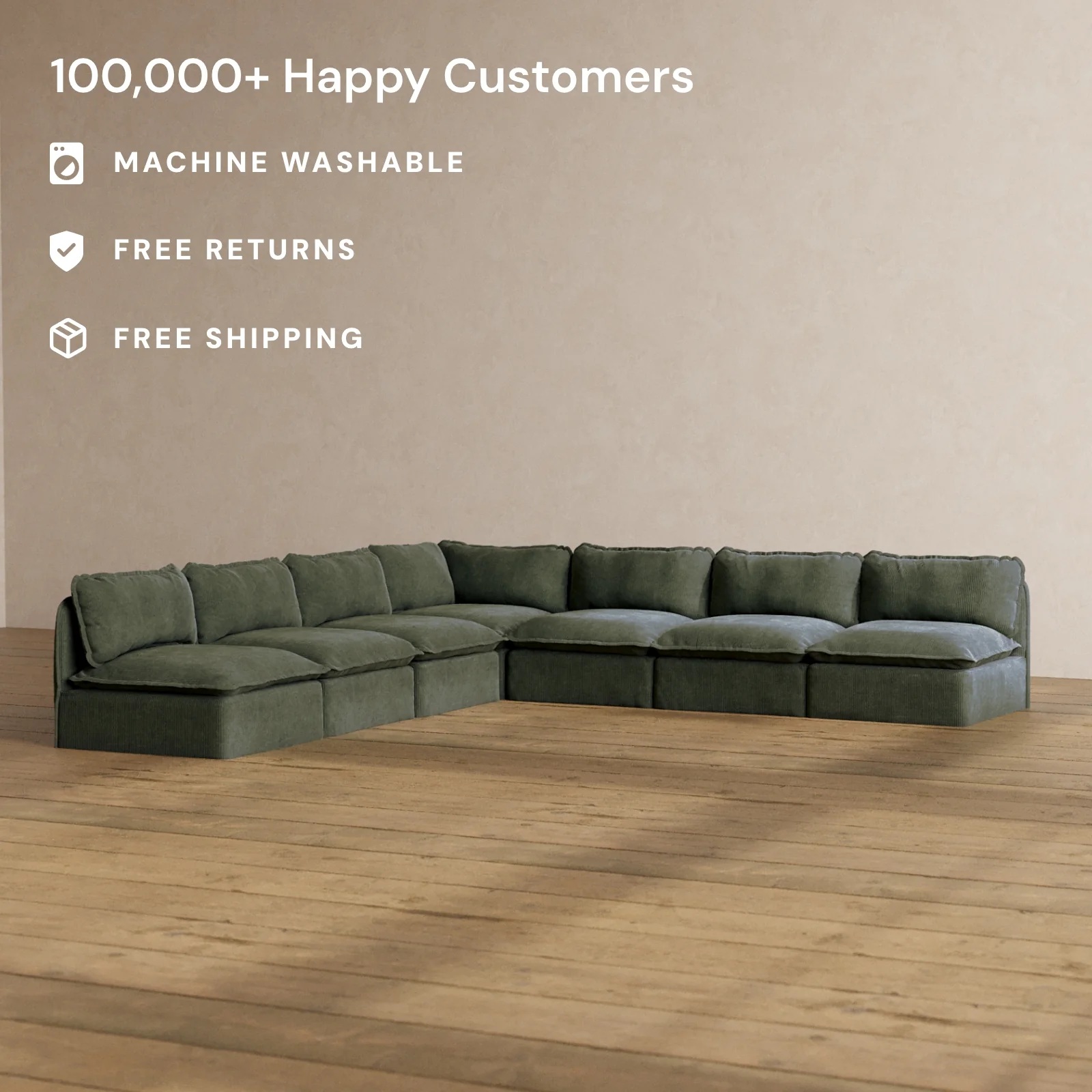 Slipcover Only - Modular Washable 7-Seater Open-Ends Corner Sectional in Olivine - Image 2