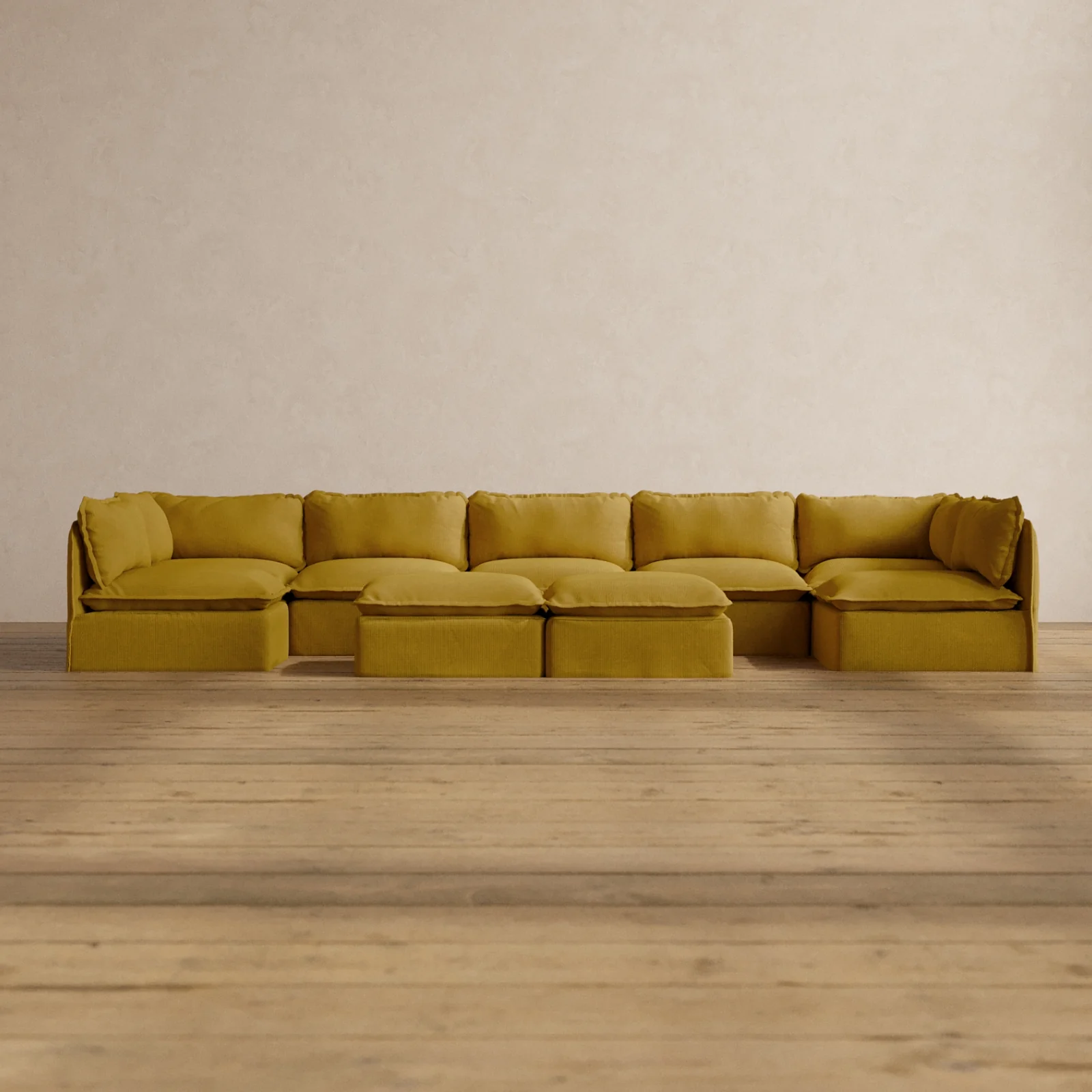 Slipcover Only - Modular Washable 7-Seater Open-Ends U-Sectional + Bench Ottoman in Kiiro