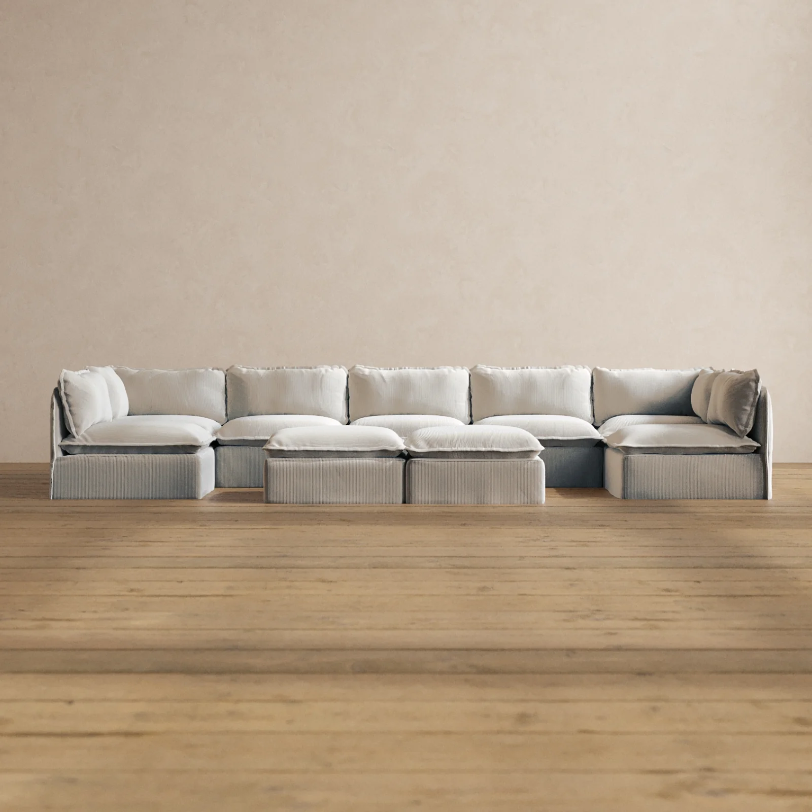 Slipcover Only - Modular Washable 7-Seater Open-Ends U-Sectional + Bench Ottoman in Milk