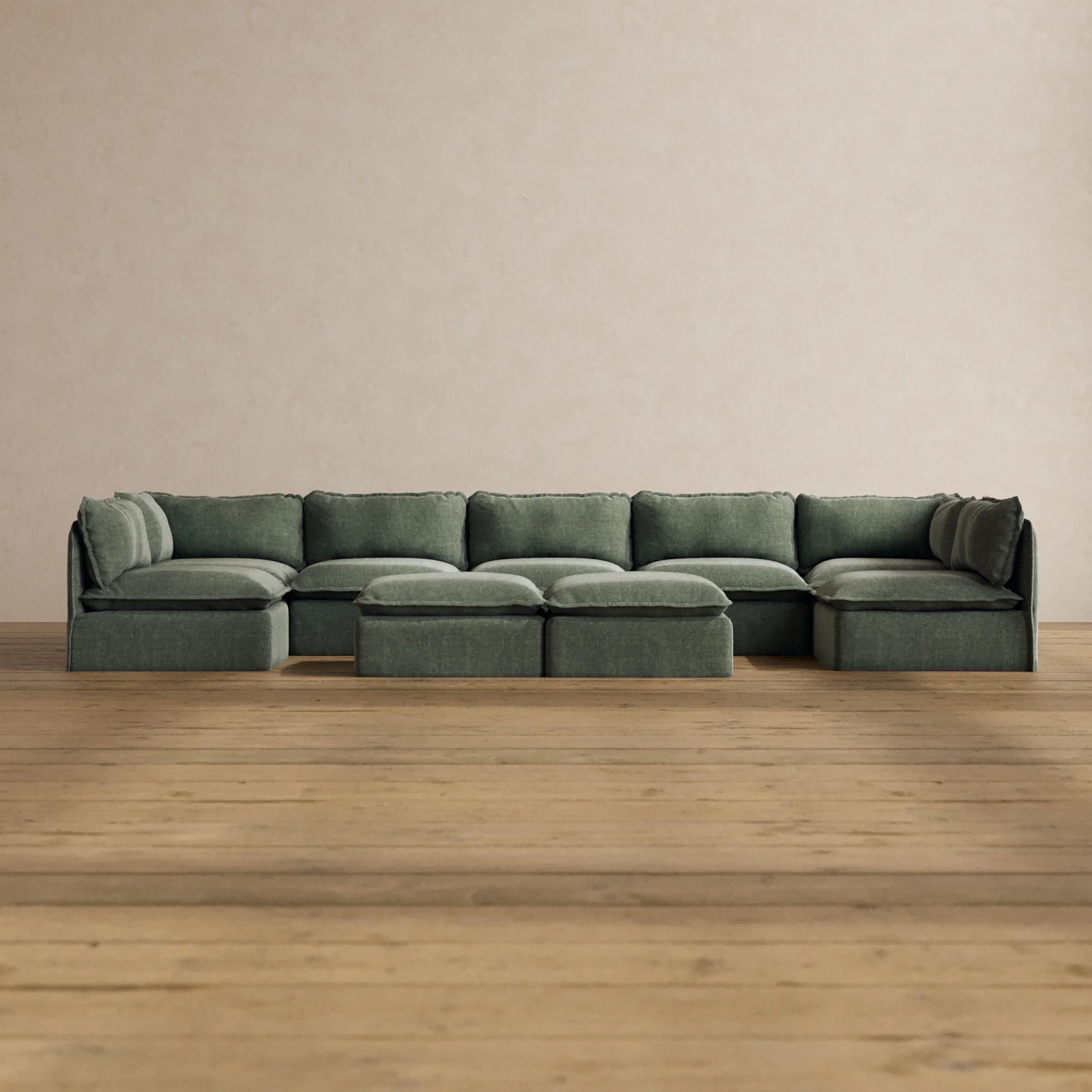 Slipcover Only - Modular Washable 7-Seater Open-Ends U-Sectional + Bench Ottoman in Willow
