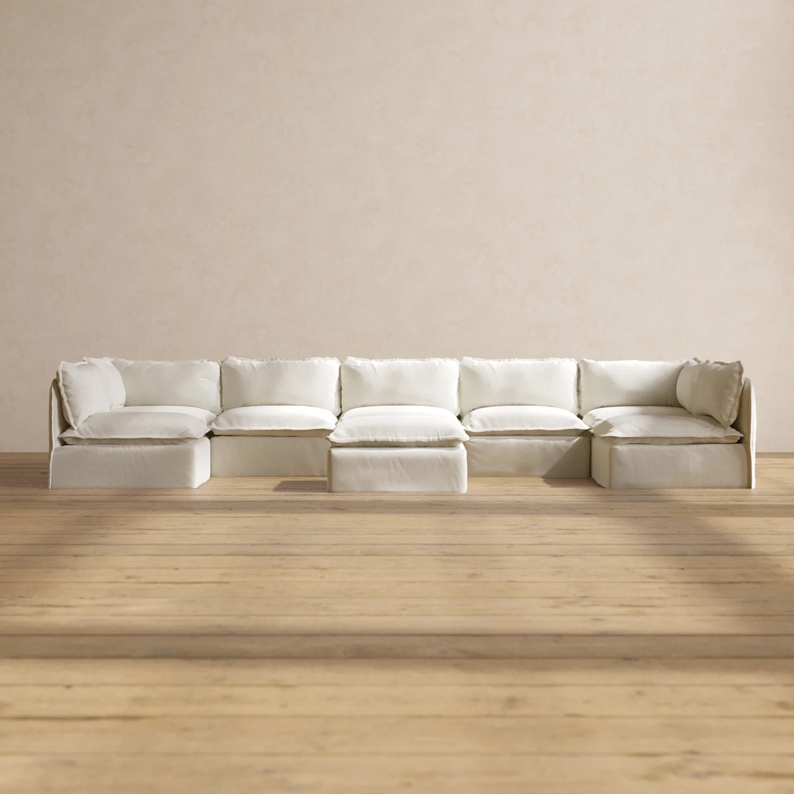 Slipcover Only - Modular Washable 7-Seater Open-Ends U-Sectional + Ottoman in Eggshell