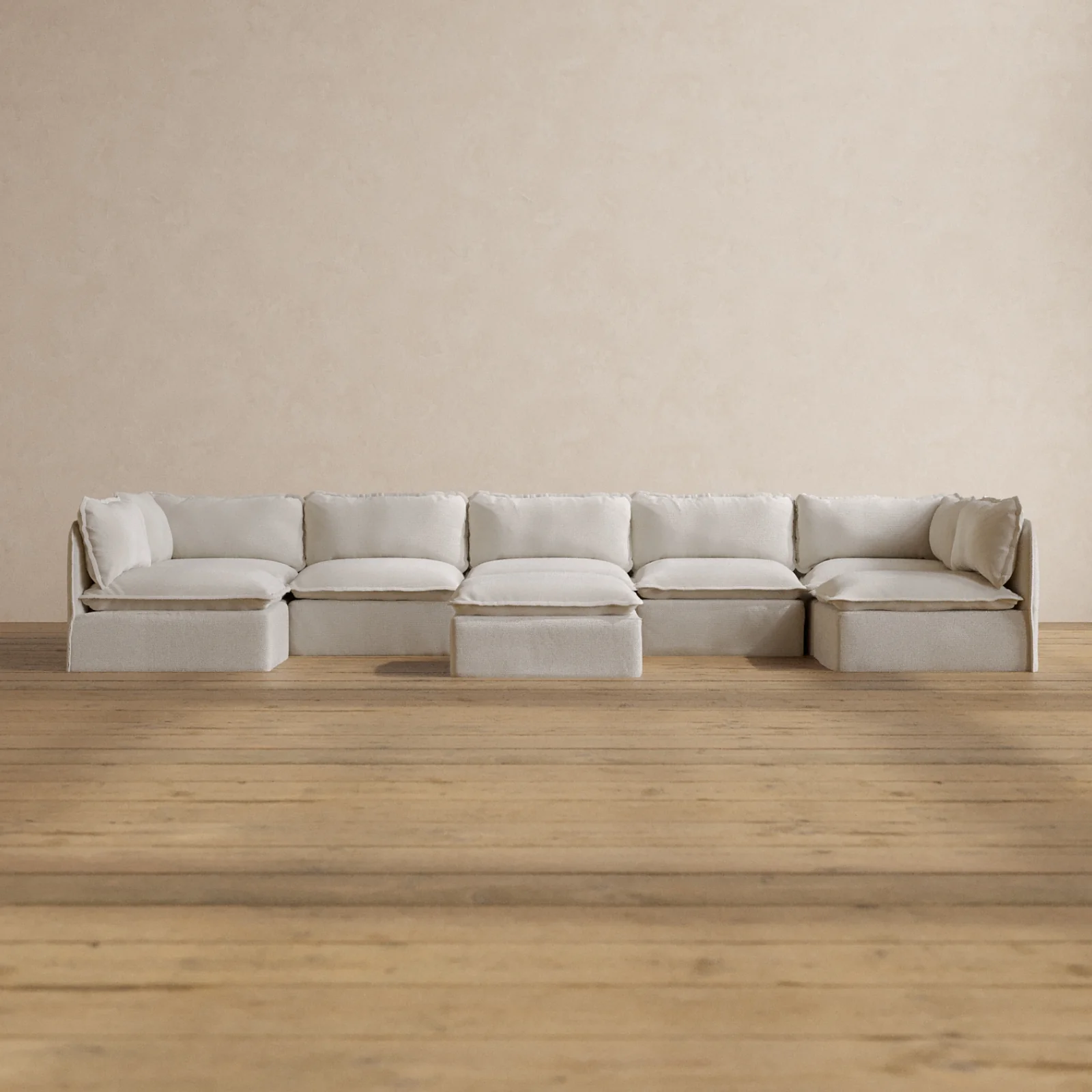 Slipcover Only - Modular Washable 7-Seater Open-Ends U-Sectional + Ottoman in Powder