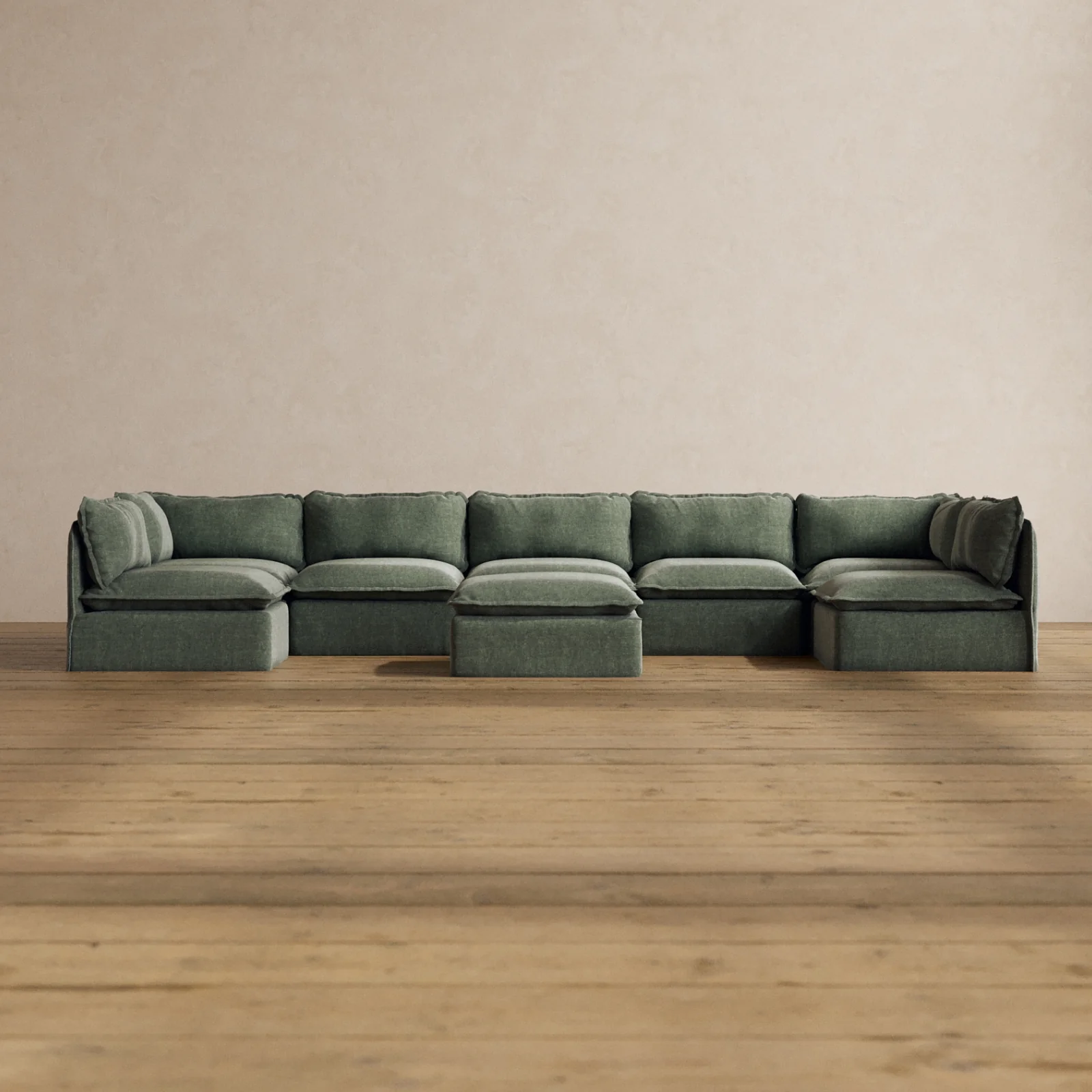 Slipcover Only - Modular Washable 7-Seater Open-Ends U-Sectional + Ottoman in Willow