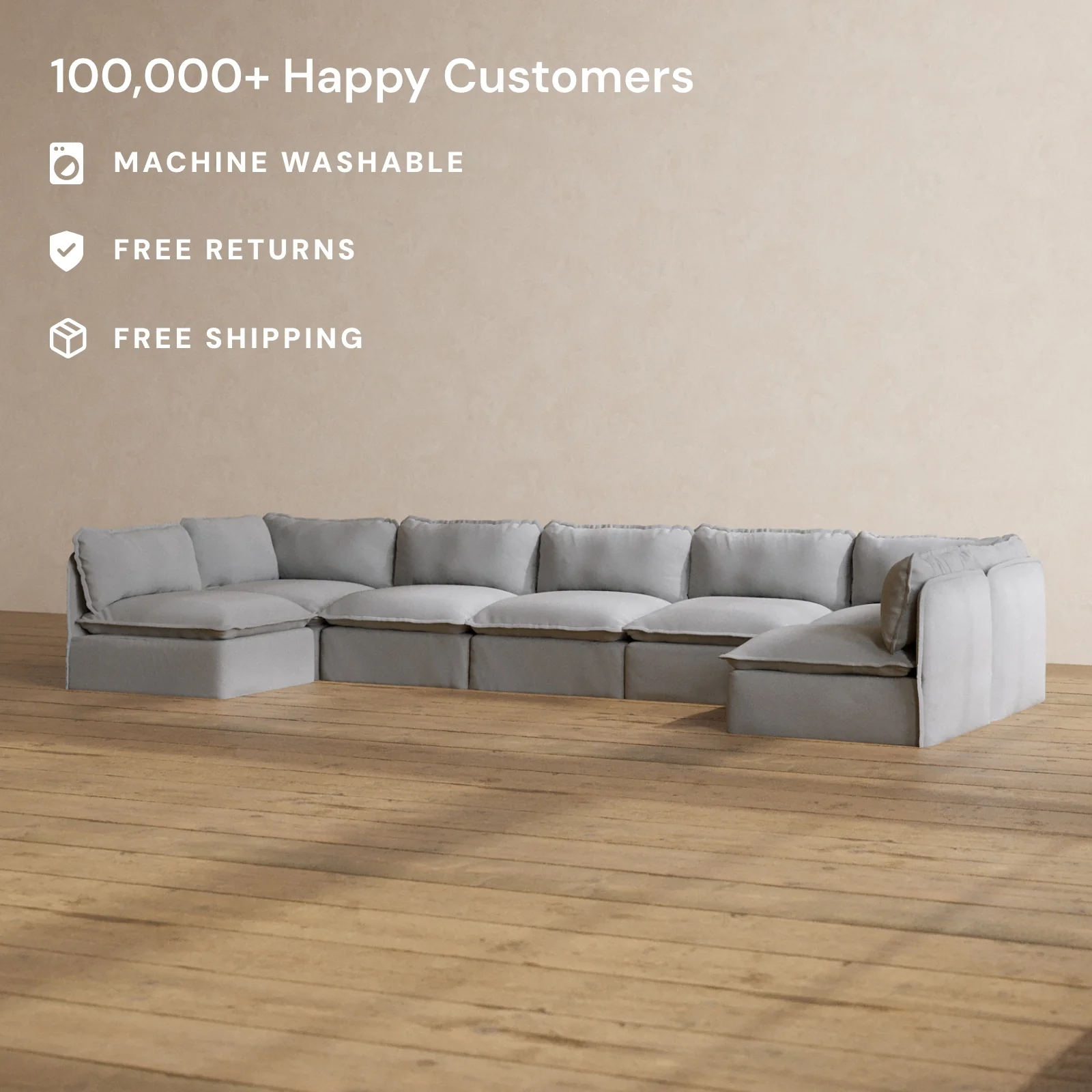 Slipcover Only - Modular Washable 7-Seater Open-Ends U-Sectional in Pumice - Image 2
