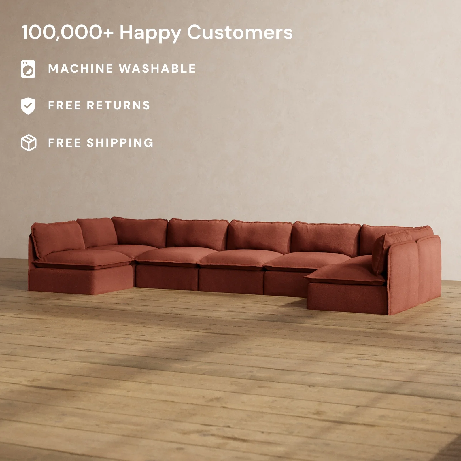 Slipcover Only - Modular Washable 7-Seater Open-Ends U-Sectional in Rust - Image 2