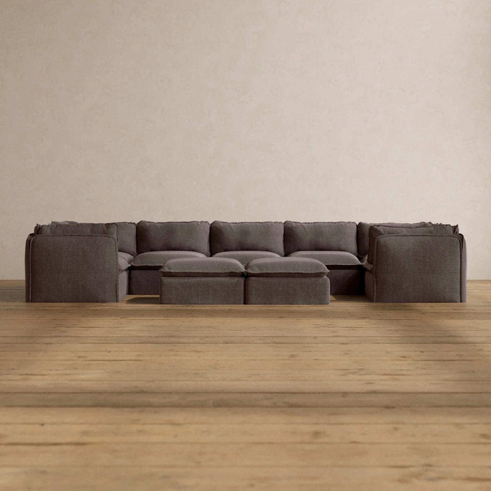 Slipcover Only - Modular Washable 7-Seater U-Sectional + Bench Ottoman in Caviar