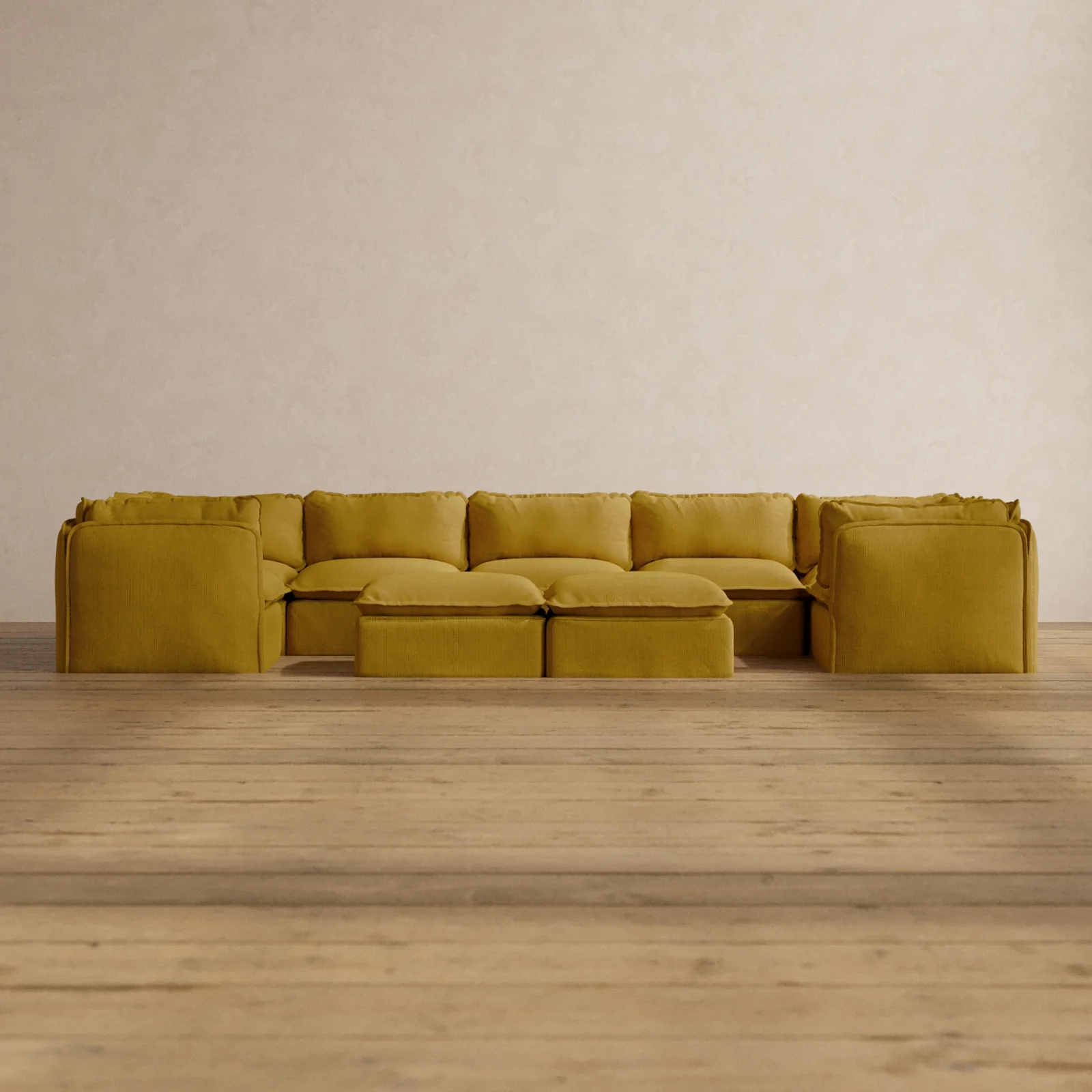 Slipcover Only - Modular Washable 7-Seater U-Sectional + Bench Ottoman in Kiiro