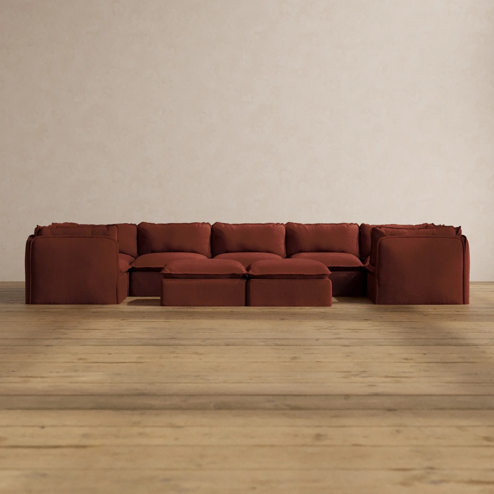 Slipcover Only - Modular Washable 7-Seater U-Sectional + Bench Ottoman in Rust