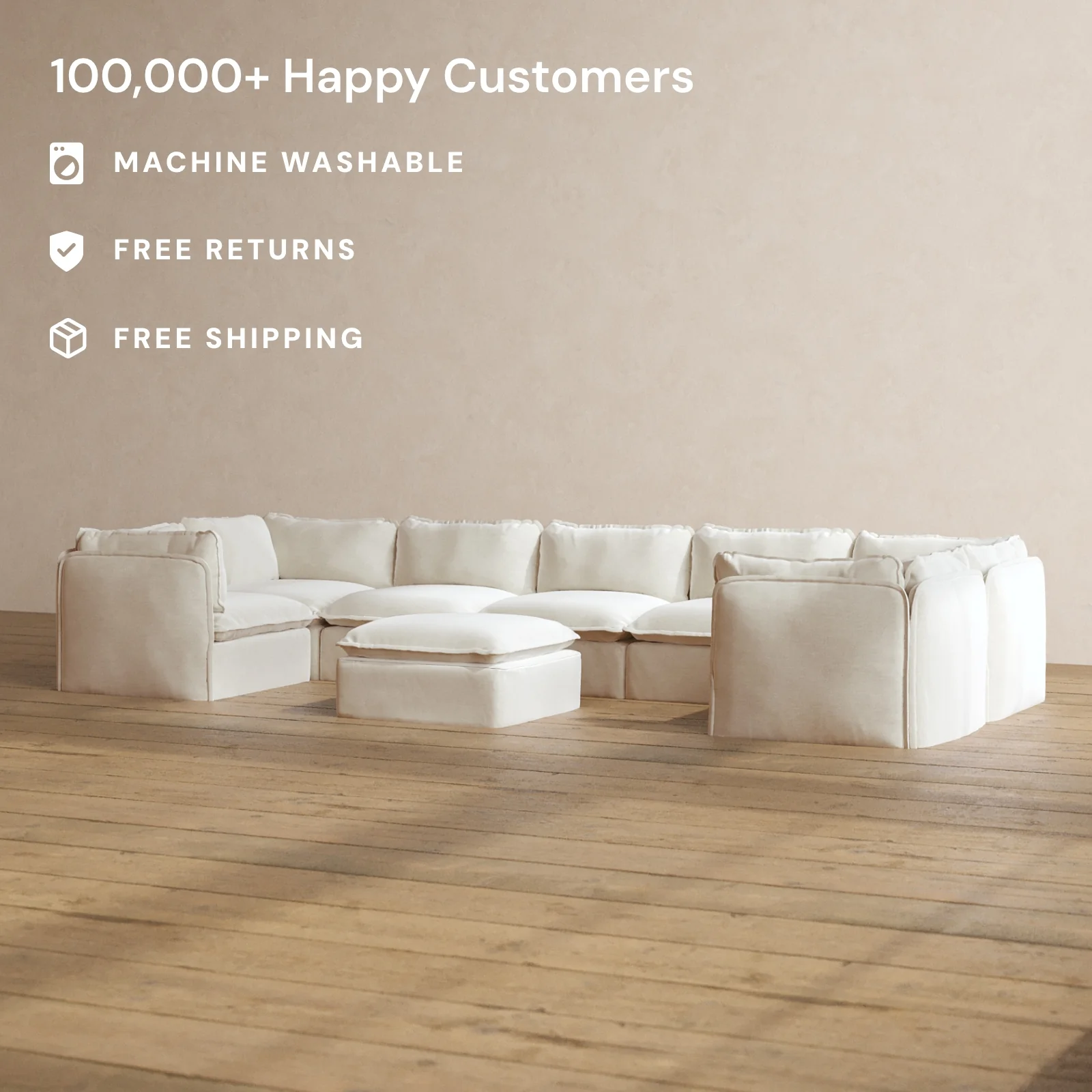 Slipcover Only - Modular Washable 7-Seater U-Sectional + Ottoman in Coco - Image 2