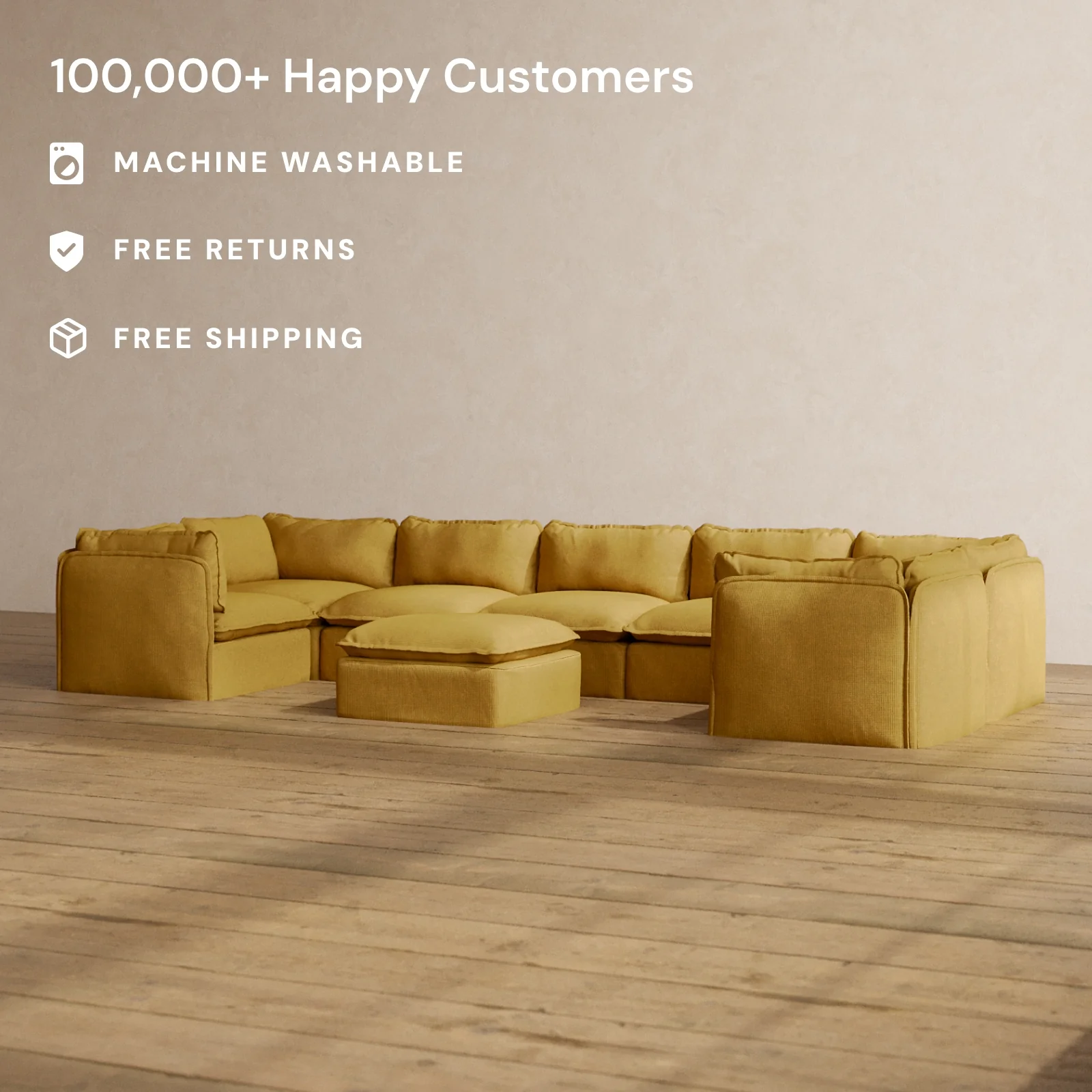 Slipcover Only - Modular Washable 7-Seater U-Sectional + Ottoman in Kiiro - Image 2