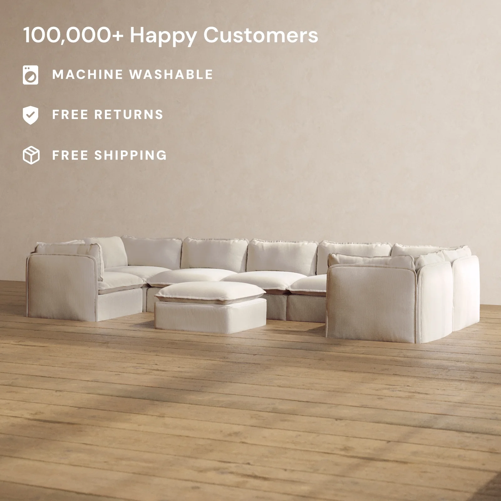 Slipcover Only - Modular Washable 7-Seater U-Sectional + Ottoman in Milk - Image 2