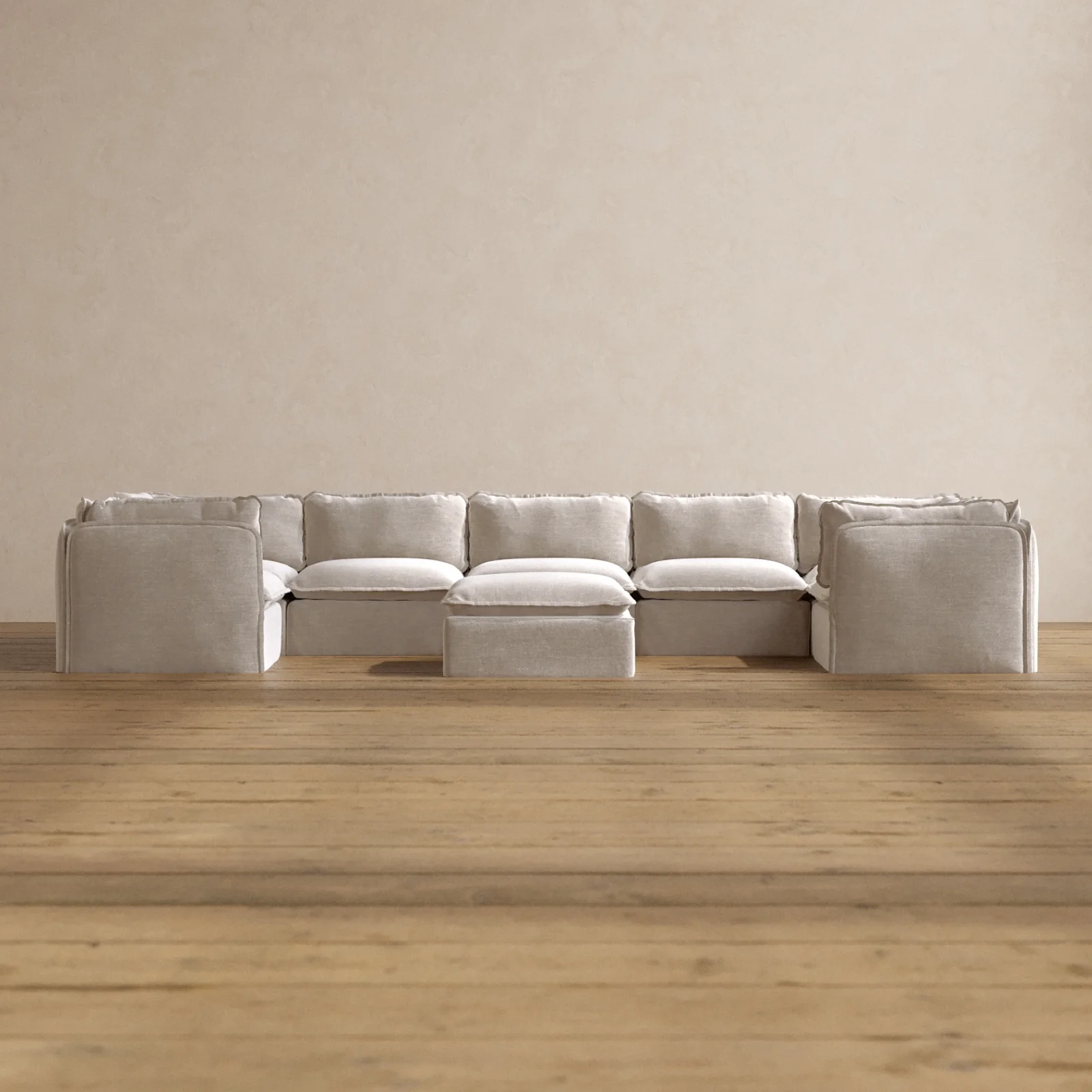 Slipcover Only - Modular Washable 7-Seater U-Sectional + Ottoman in Mist