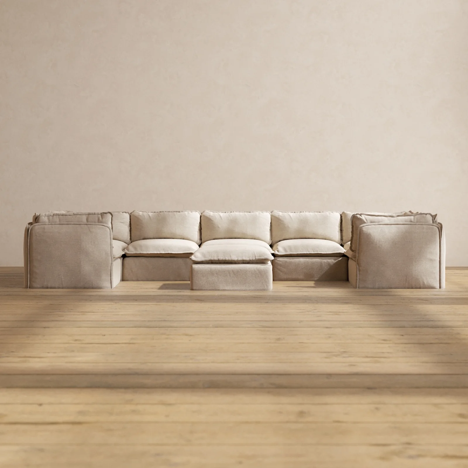 Slipcover Only - Modular Washable 7-Seater U-Sectional + Ottoman in Oat