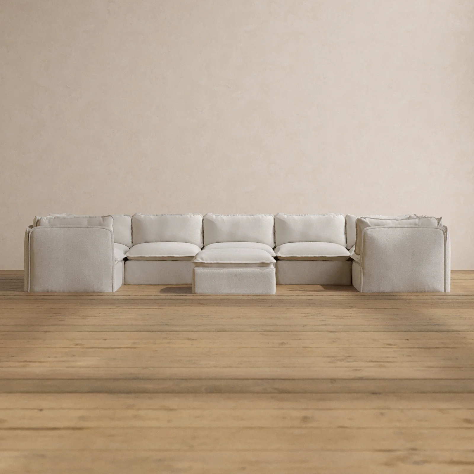 Slipcover Only - Modular Washable 7-Seater U-Sectional + Ottoman in Powder