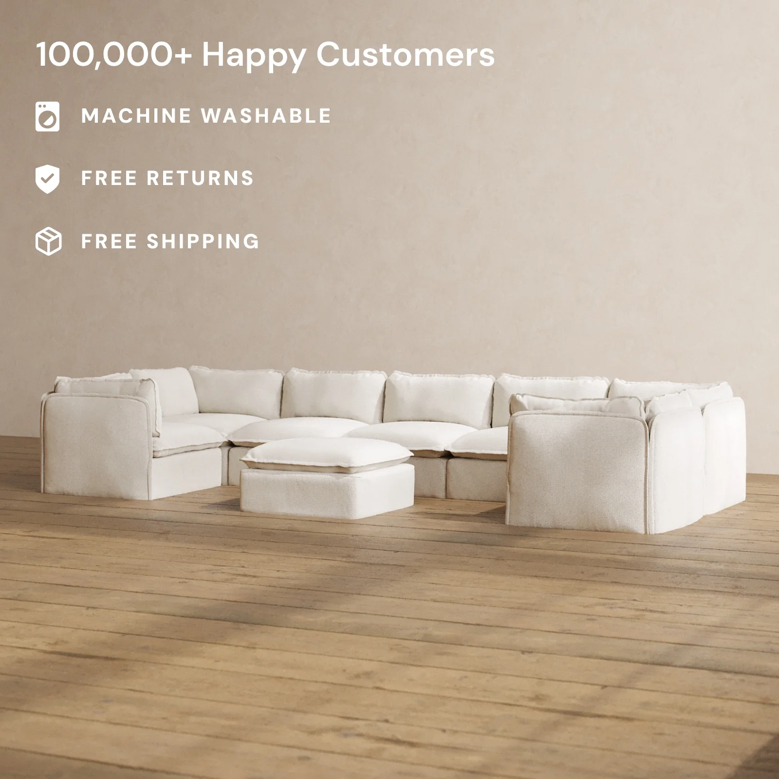 Slipcover Only - Modular Washable 7-Seater U-Sectional + Ottoman in Powder - Image 2
