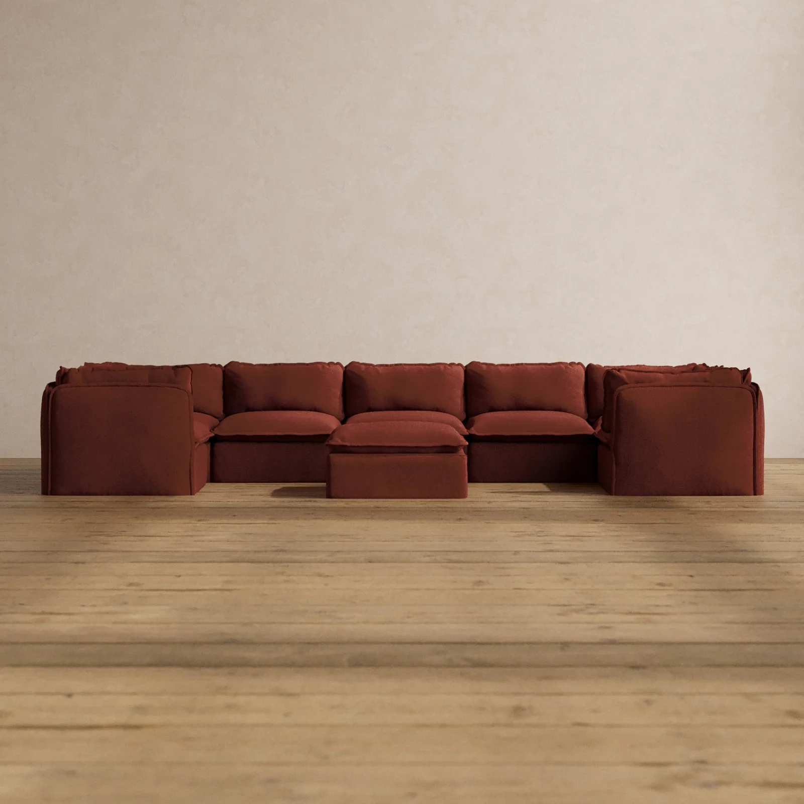 Slipcover Only - Modular Washable 7-Seater U-Sectional + Ottoman in Rust
