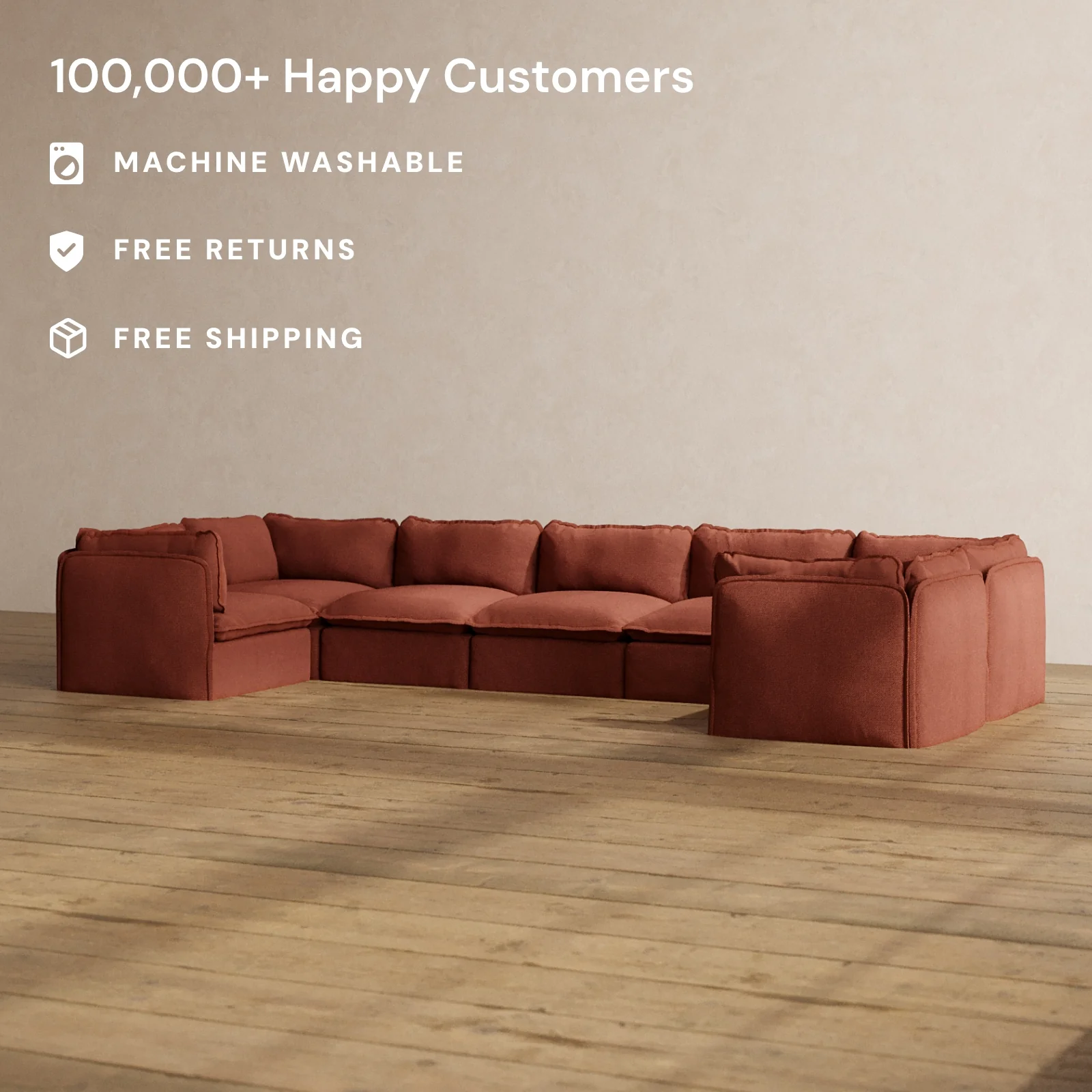 Slipcover Only - Modular Washable 7-Seater U-Sectional in Rust - Image 2