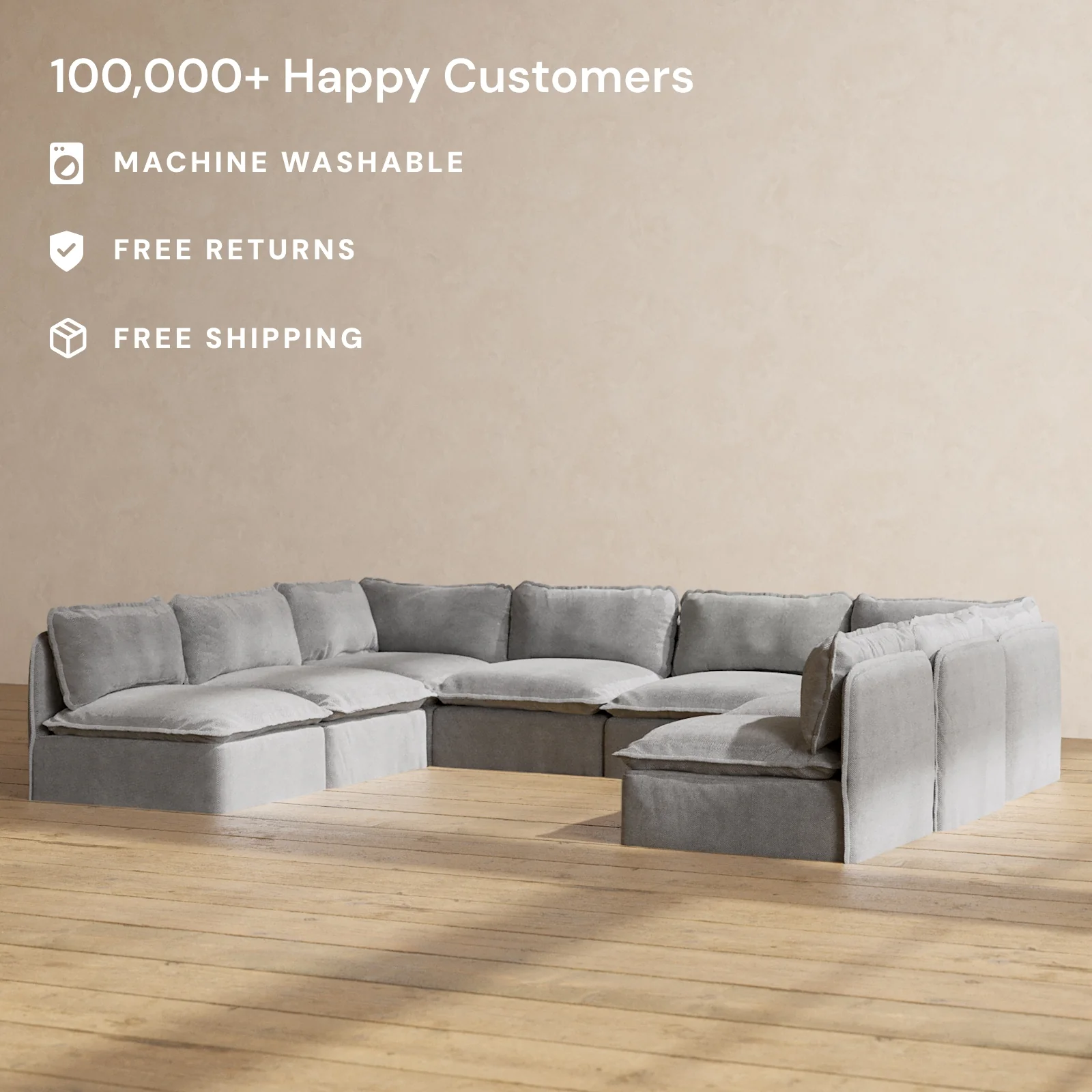 Slipcover Only - Modular Washable 8-Seater Open-Ends U-Sectional in Ash - Image 2