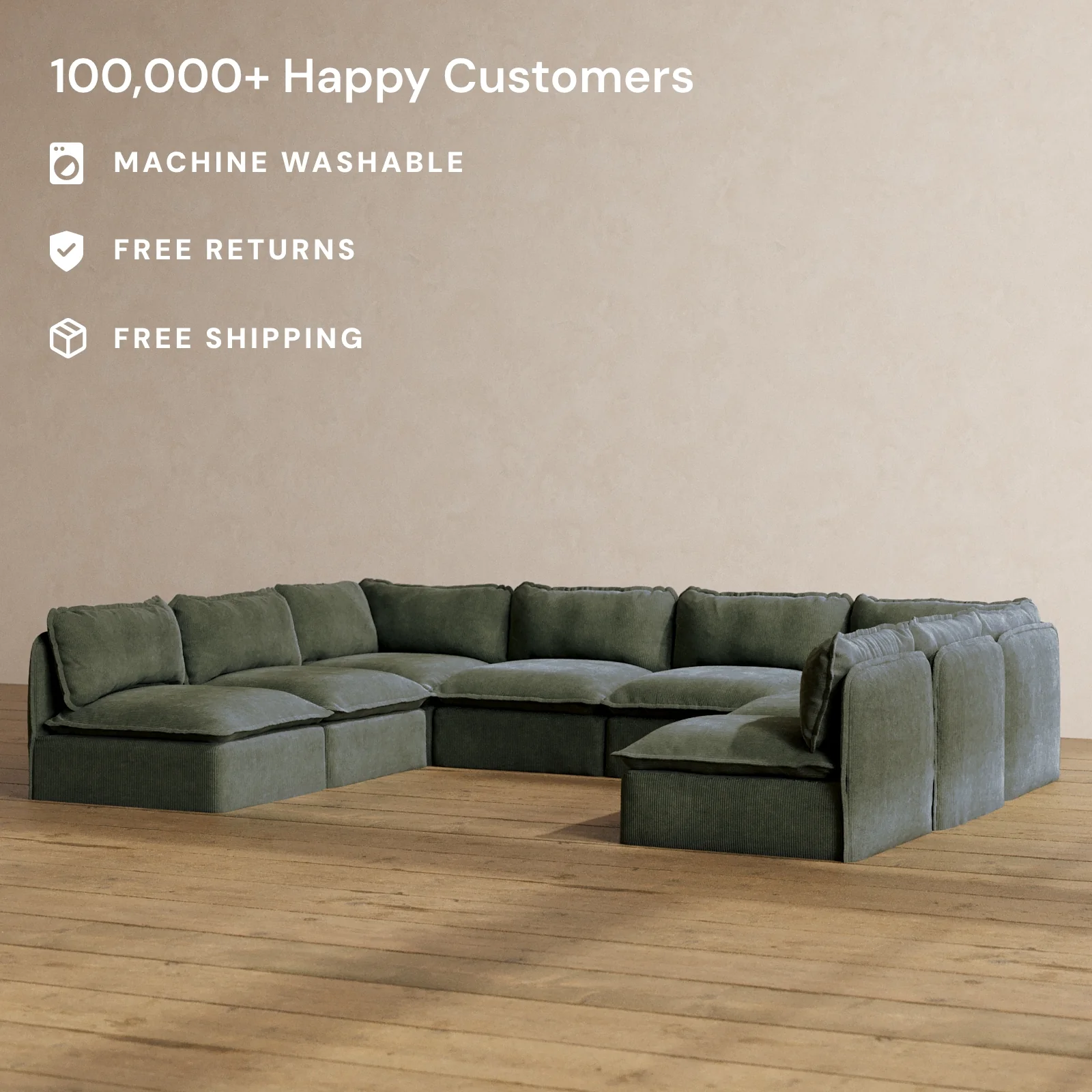 Slipcover Only - Modular Washable 8-Seater Open-Ends U-Sectional in Olivine - Image 2
