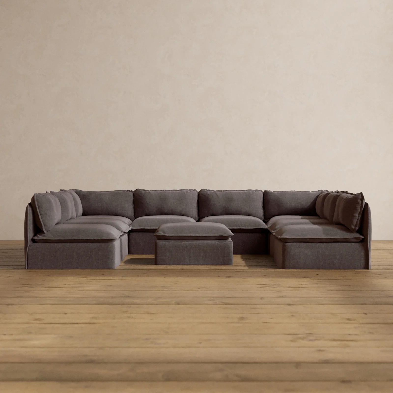 Slipcover Only - Modular Washable 8-Seater Open-Ends U-Sectional + Ottoman in Caviar