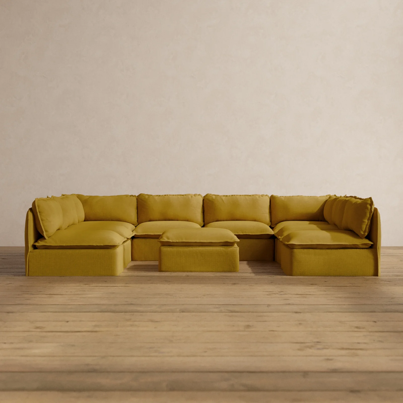 Slipcover Only - Modular Washable 8-Seater Open-Ends U-Sectional + Ottoman in Kiiro