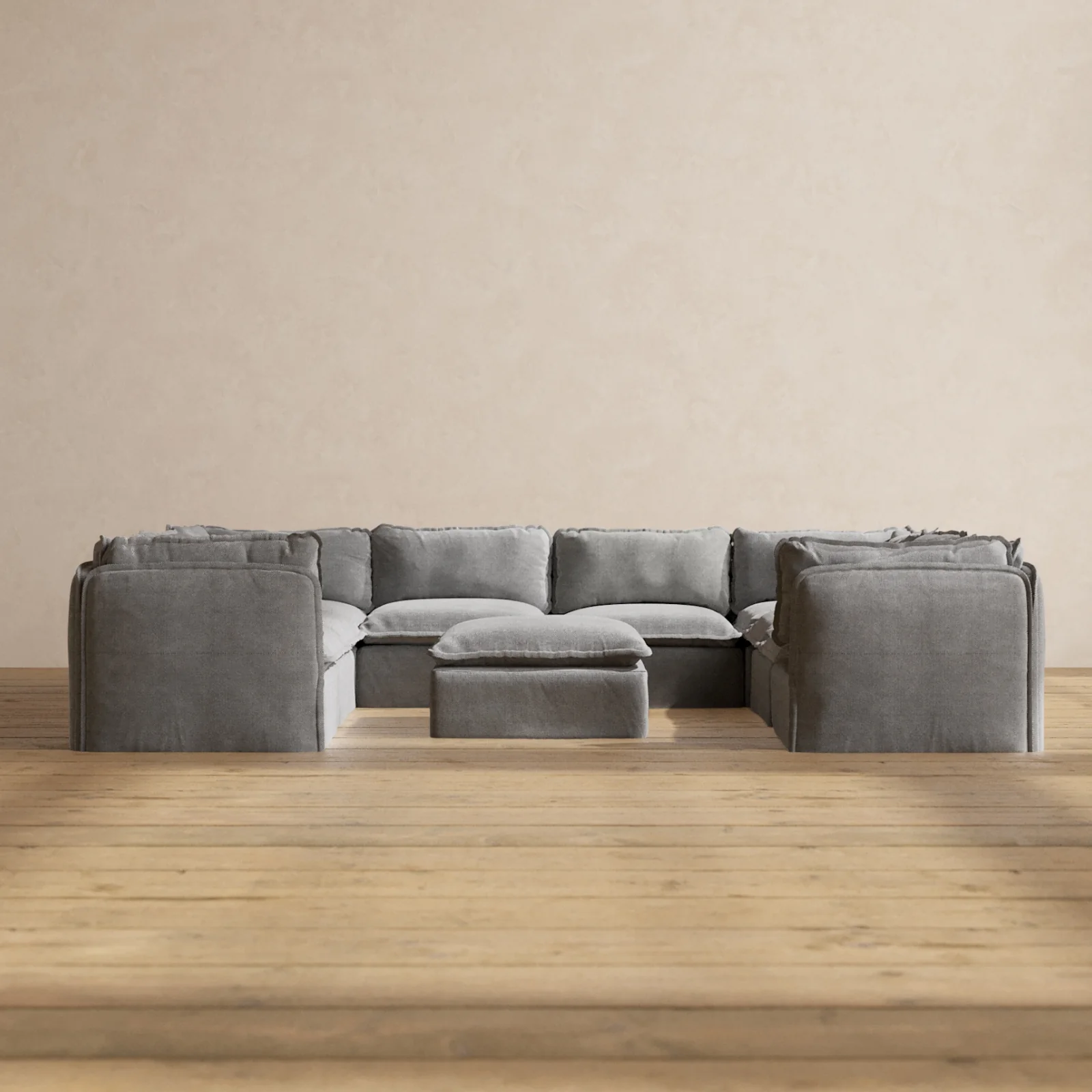 Slipcover Only - Modular Washable 8-Seater U-Sectional + Ottoman in Ash